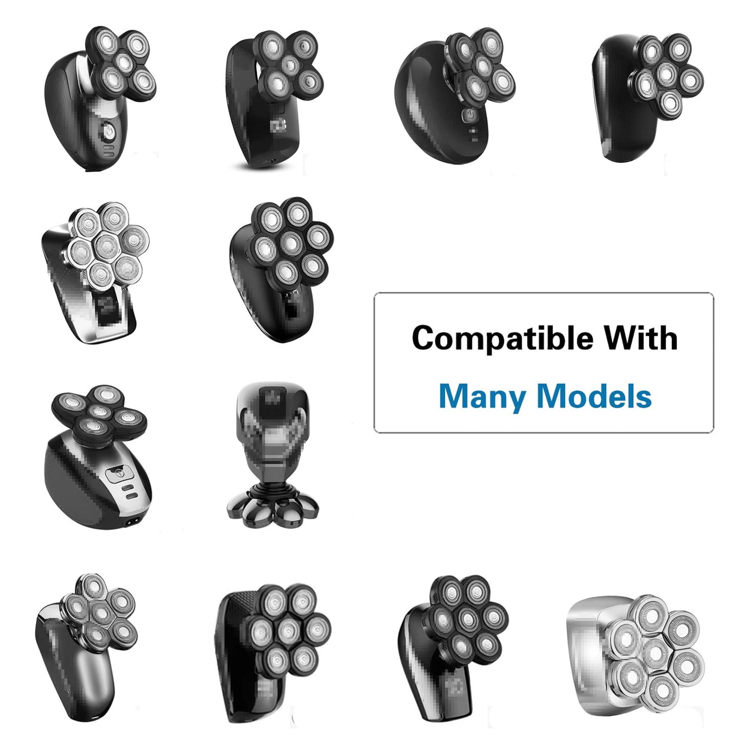 Men's Electric Shavers Replacement Heads Upgraded 9 Blades Head Replaceable Floating Waterproof Electric Razor Shaver Head（Black）