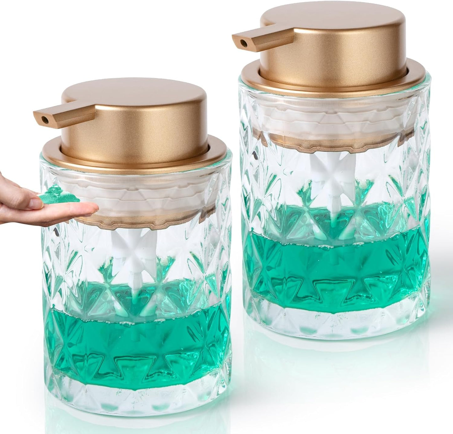 Bathroom Glass Soap Dispenser with Durable Rust-Proof Plastic Liquid Pump (Can't Foam) Hand Lotion Dispenser Antislip Shampoo Kitchen 10oz 2 Pack