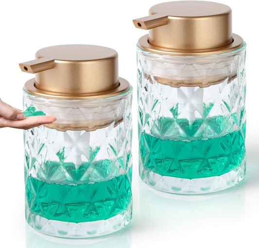 Bathroom Glass Soap Dispenser with Durable Rust-Proof Plastic Liquid Pump (Can't Foam) Hand Lotion Dispenser Antislip Shampoo Kitchen 10oz 2 Pack