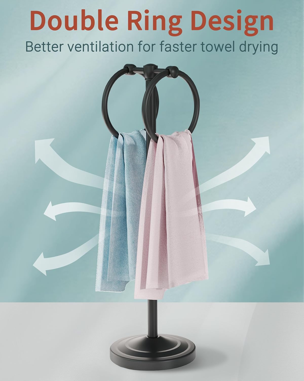 Hand Towel Holder Stand, SUS304 Stainless Steel Weighted Hand Towel Stand for Bathroom Kitchen Countertop Towel Stand with Double Stand Hand Towel Ring Total Height 18"(Matte Black)