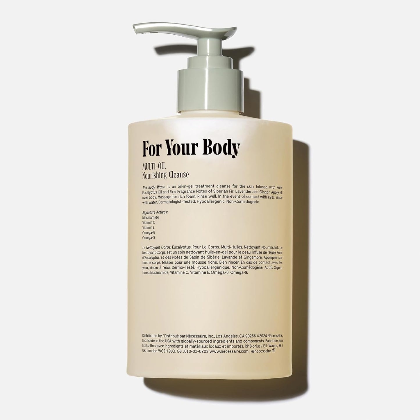 Nécessaire The Body Wash Eucalyptus — Multi-Oil Shower Gel Cleanser for Women + Men — Non-Comedogenic Body Wash with Niacinamide. 500ml/16.9 fl oz