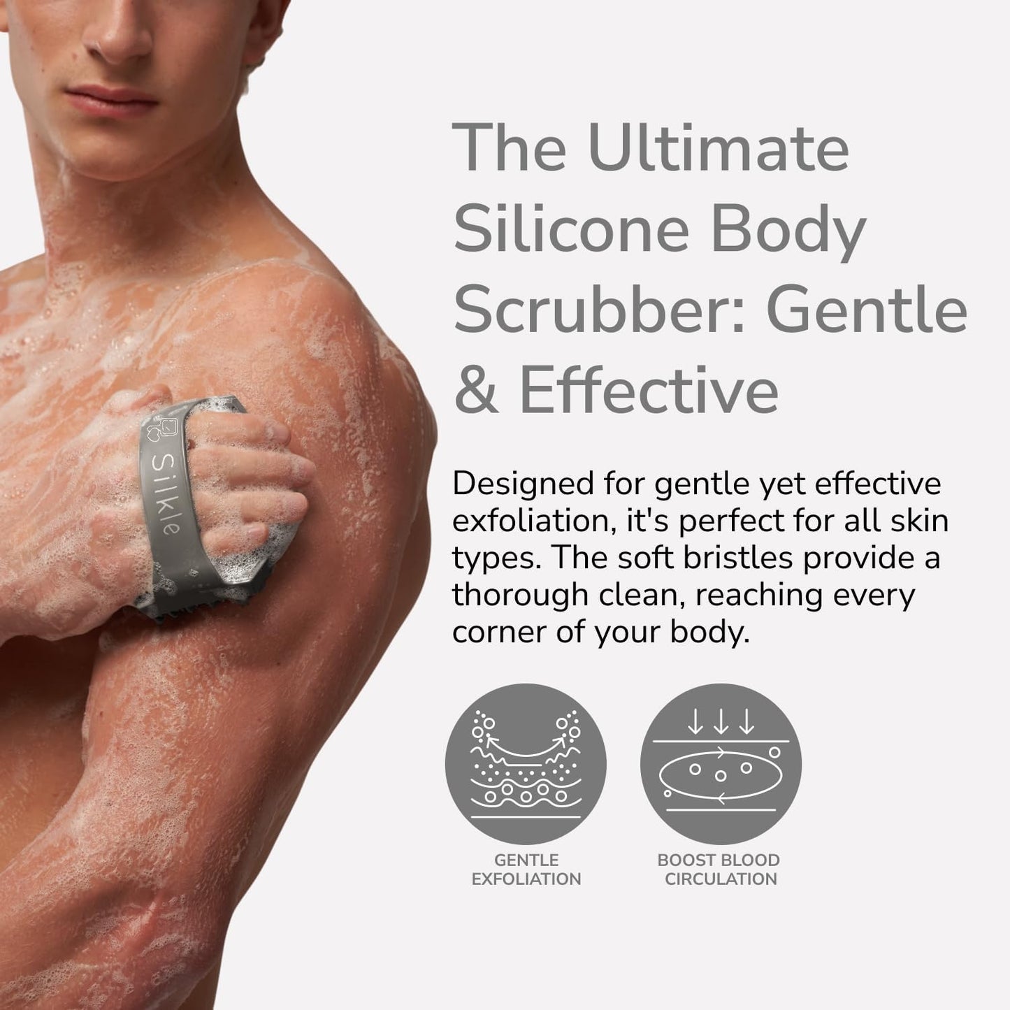 Silicone Body Scrubber - Exfoliating Bath Brush and Skin Cleanser - Shower Sponge for Gentle Body Scrub and Wash - Silicone Scrubbing Care Tool for a Refreshed and Renewed You - Gray