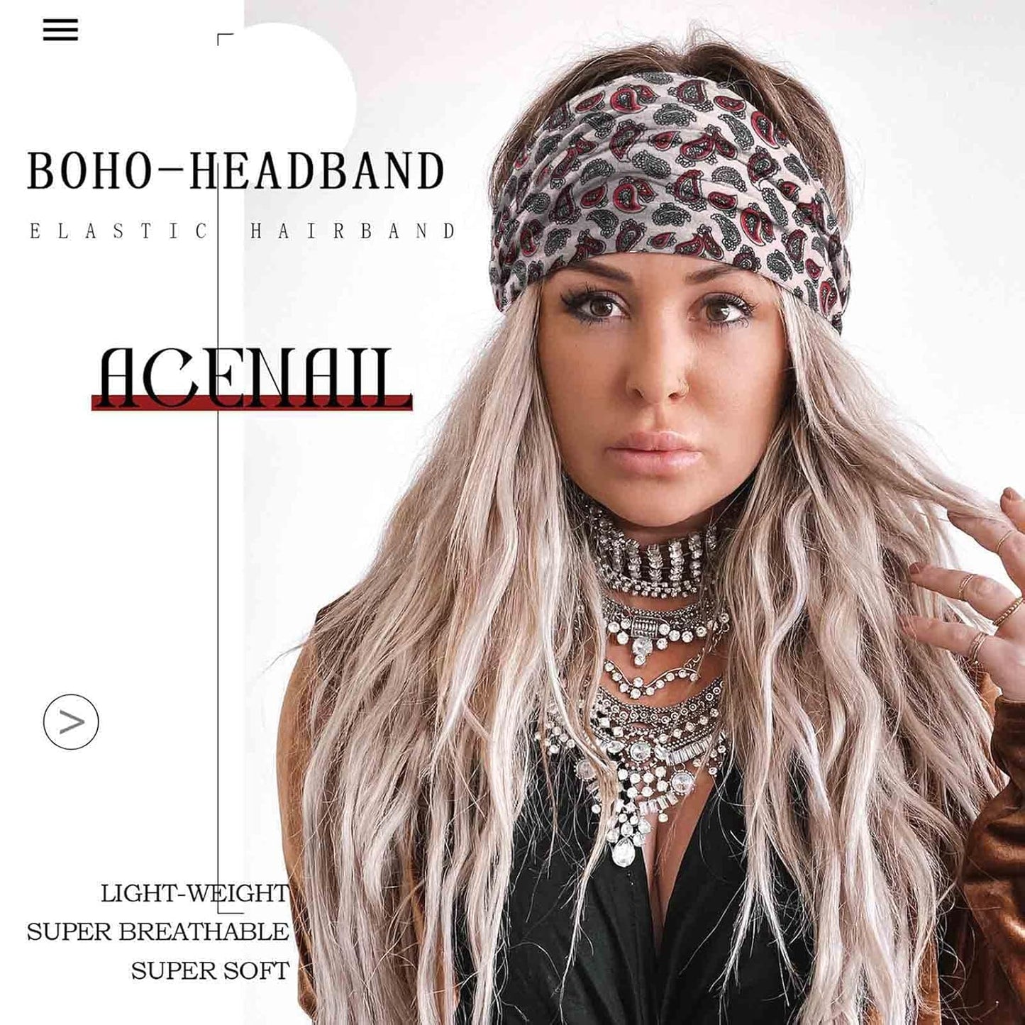 Acenail Wide Headbands Women Knotted Turban Headband Elastic Non Slip Hairbands Floral Workout Head Bands Yoga Cotton Hair Scarfs Boho Head Wraps Fashion Hair Accessories for Women 4Pcs(Chic)