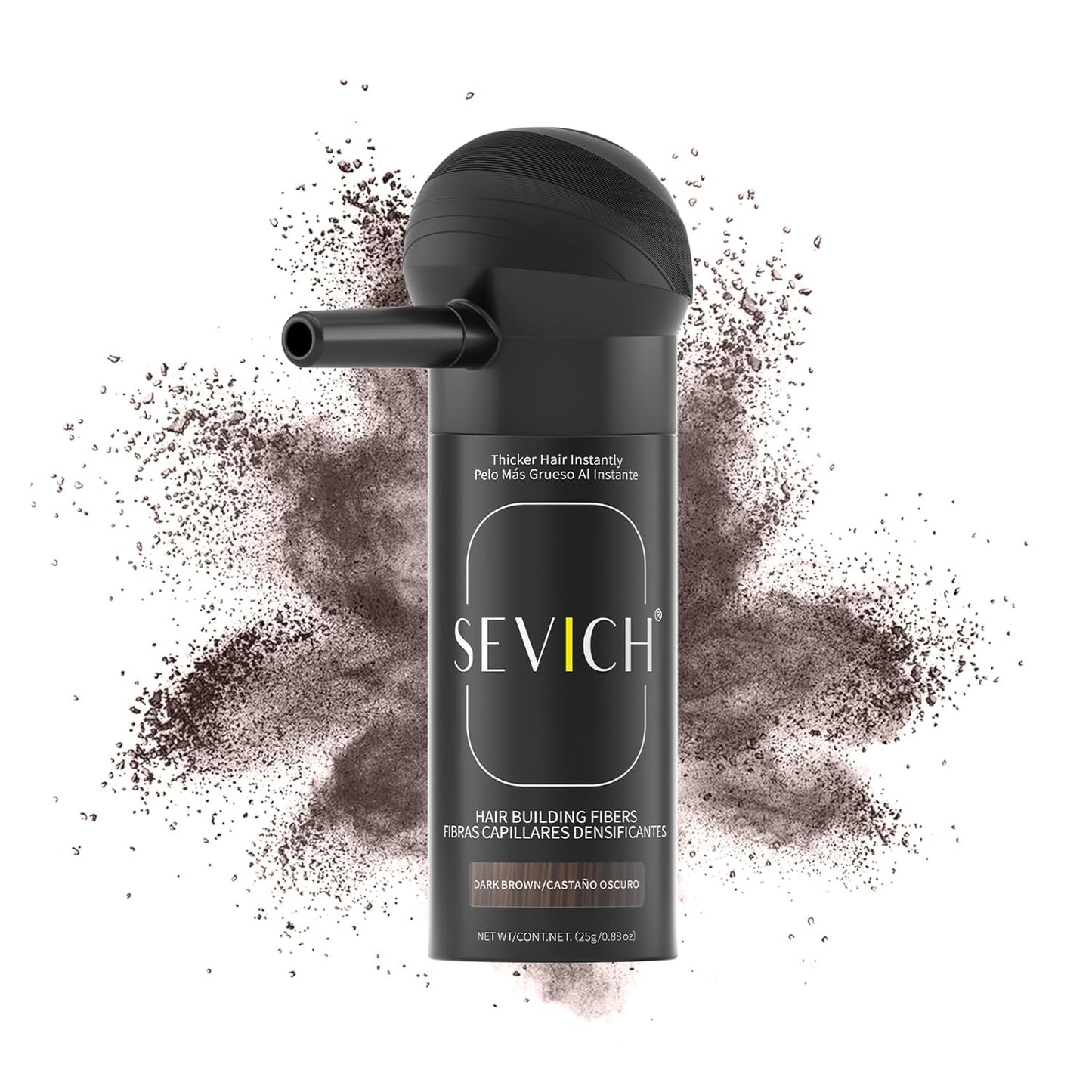 SEVICH Hair Fibers with Spray Applicator - Natural-Looking Hair Thickening Fibers for Men & Women, Instant Fullness, Wind & Water Resistant, Easy Wash Out, 25g (Dark Brown)