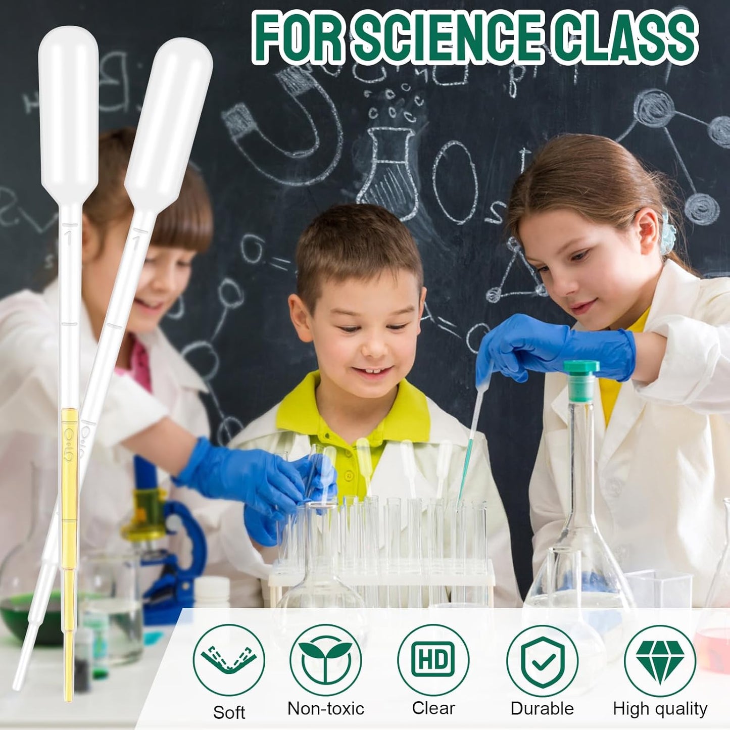 moveland 200Pcs 1ML Dropper Pipettes - Disposable Plastic Pipettes for Lab Science, Essential Oil, DIY Art, Medicine - Excellent Suction Without Leakage