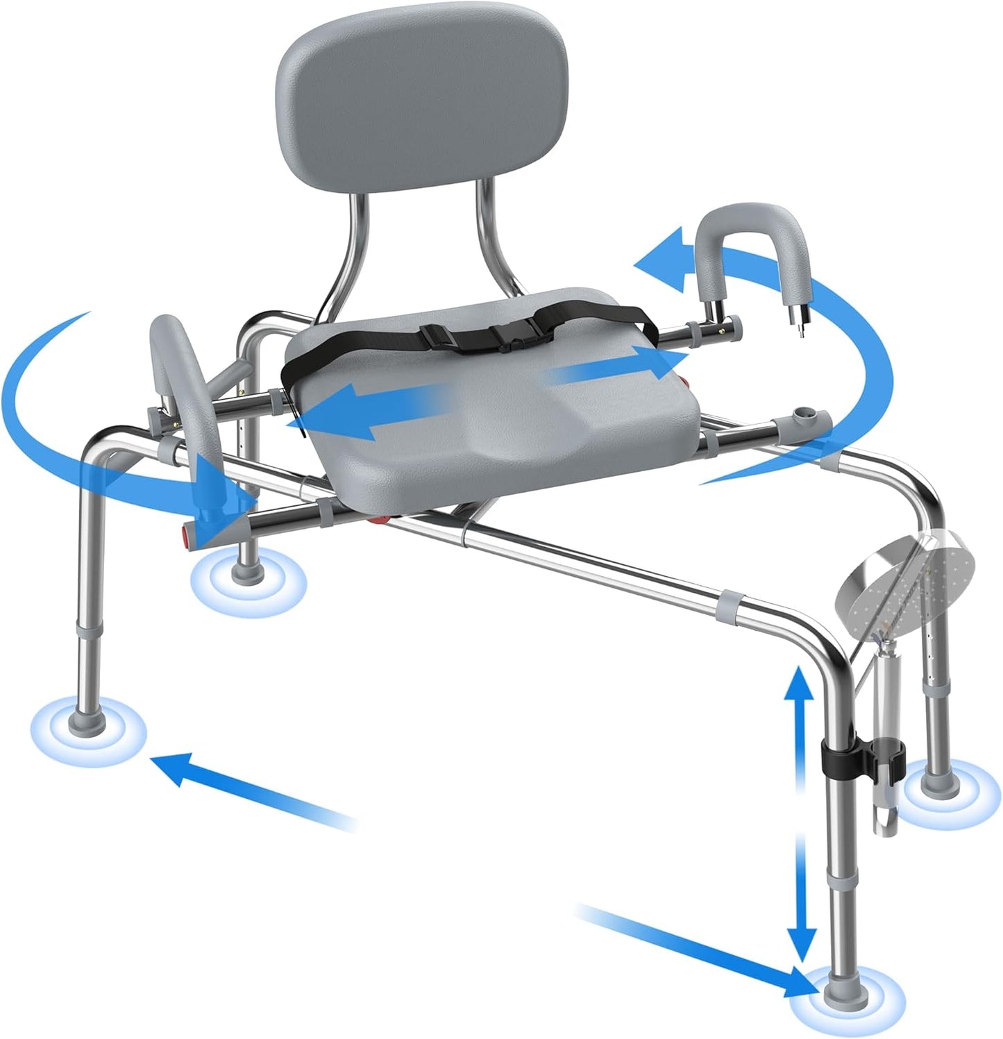 Sliding Shower Chair Tub Transfer Bench with 360°Swivel Seat,Anti-Slip Design,with Security Belt for Elderly and Disabled,Adjustable Height with one Touch Slide Button,Gray