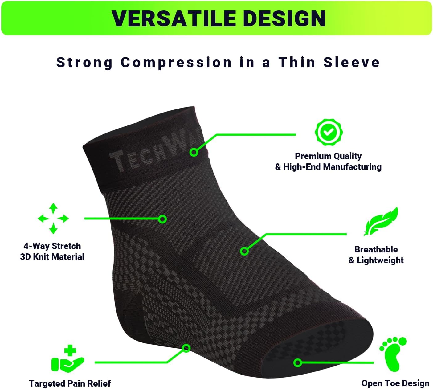 TechWare Pro Ankle Brace Compression Sleeve - Plantar Fasciitis Sock. Relieves Achilles Tendonitis. Foot Arch Support Reduces Joint Pain, Swelling & Heel Spur Pain. Injury Recovery Braces for Sports