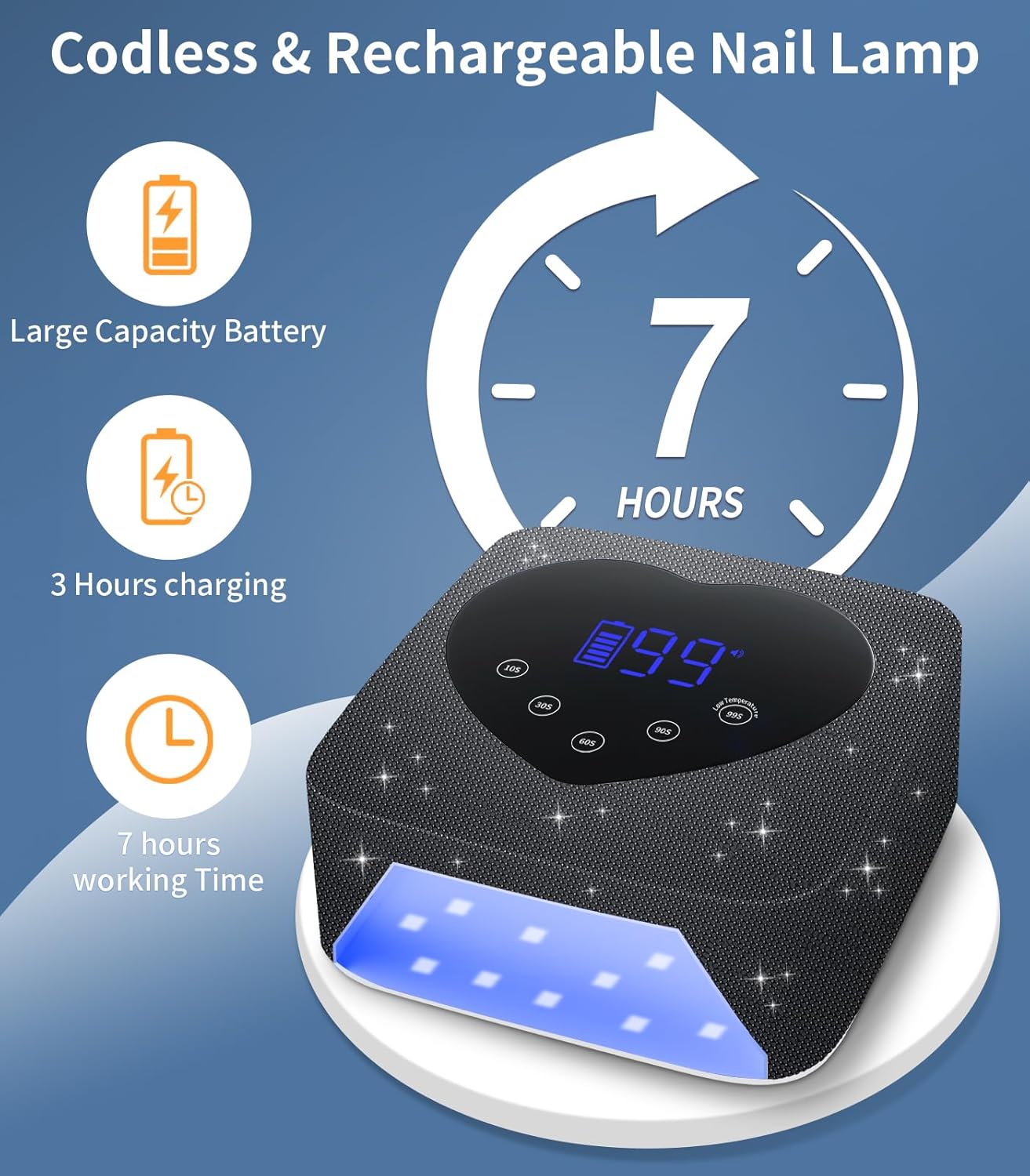 UV Light for Nails, Cordless UV Nail Lamp 72W, Rechargeable Black Diamond LED Dryer with 5 Timer Setting, Touch Control & Auto Sensor, Fast Light Curing Lamp for Salon & Home