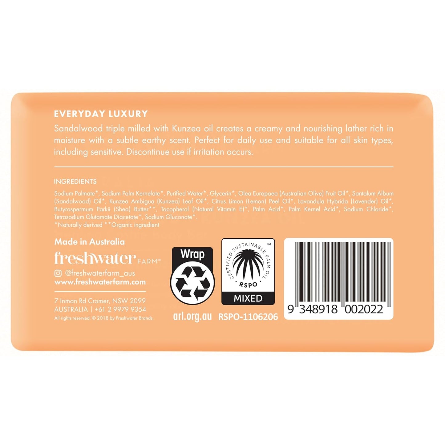 Natural Soap Bar- Healing Sandalwood + Kunzea Oil 7oz x 8 Pack.Castile Natural Bar Soap/Body Soap Bars With Essential Oil For Sensitive Skin