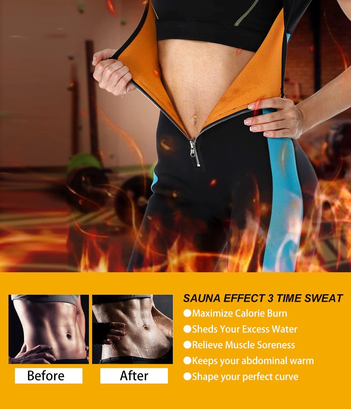 NonEcho Neoprene Sweat Sauna Suit Shaper for Women Slimming Full Body Shapewear Waist Trainer Workout Top with Sleeve