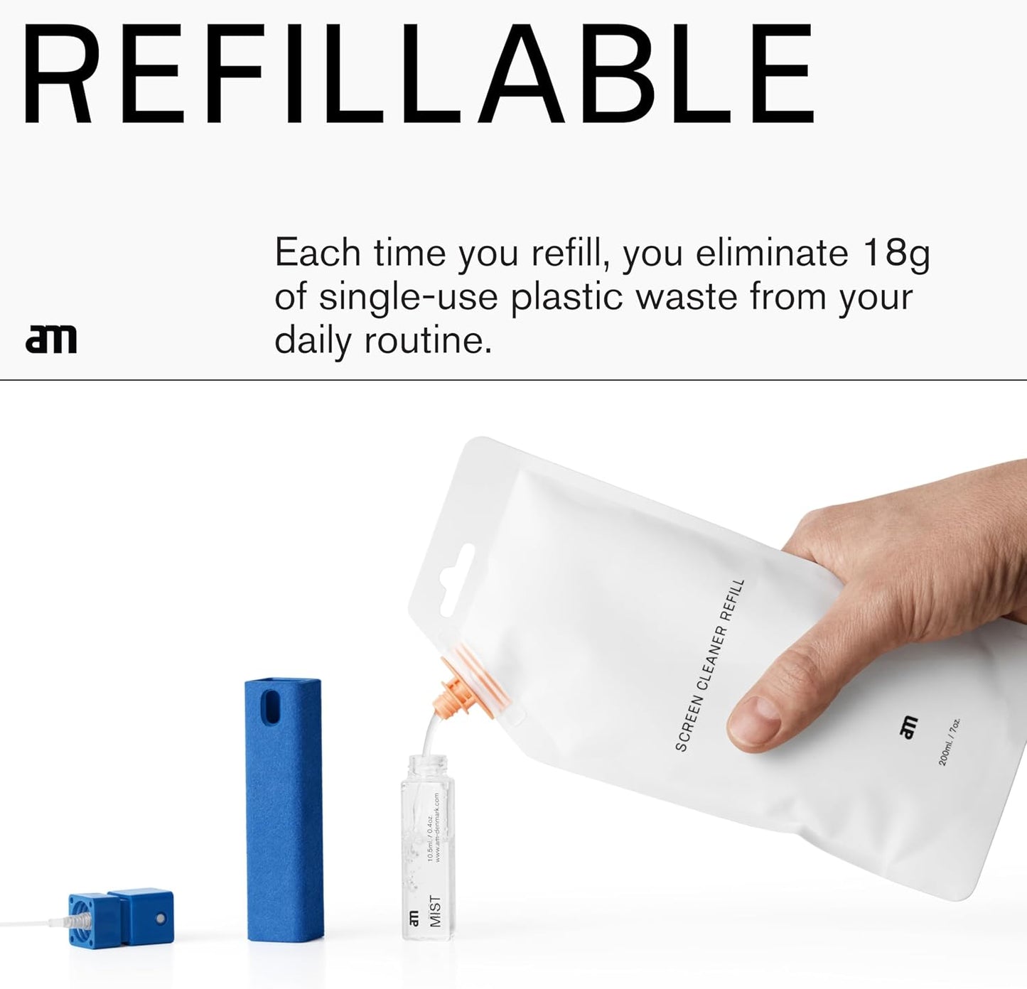 am Screen Cleaner Mist Spray with Microfiber Cloth Around – Alcohol-Free, Streak-Free Screen Cleaning Kit for Smartphones, Tablets, Laptops, Smart TVs & Car Screens, 3 Pack, Blue