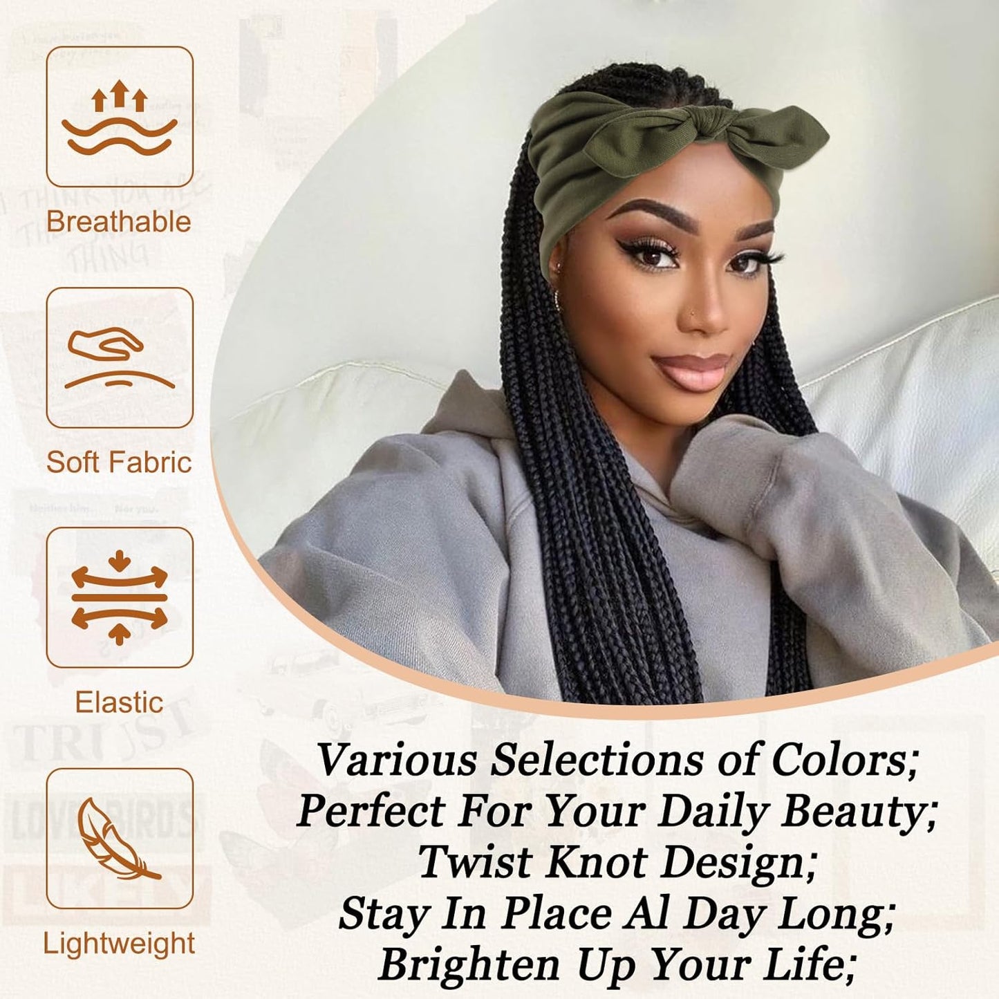 12-Pack Wide Stretch Headbands for Women - Non-Slip Extra Wide Turban Hair Bands for Workout, African Style, Sports & Daily Use (Breathable, All-Day Comfort) Color1 (Color2)