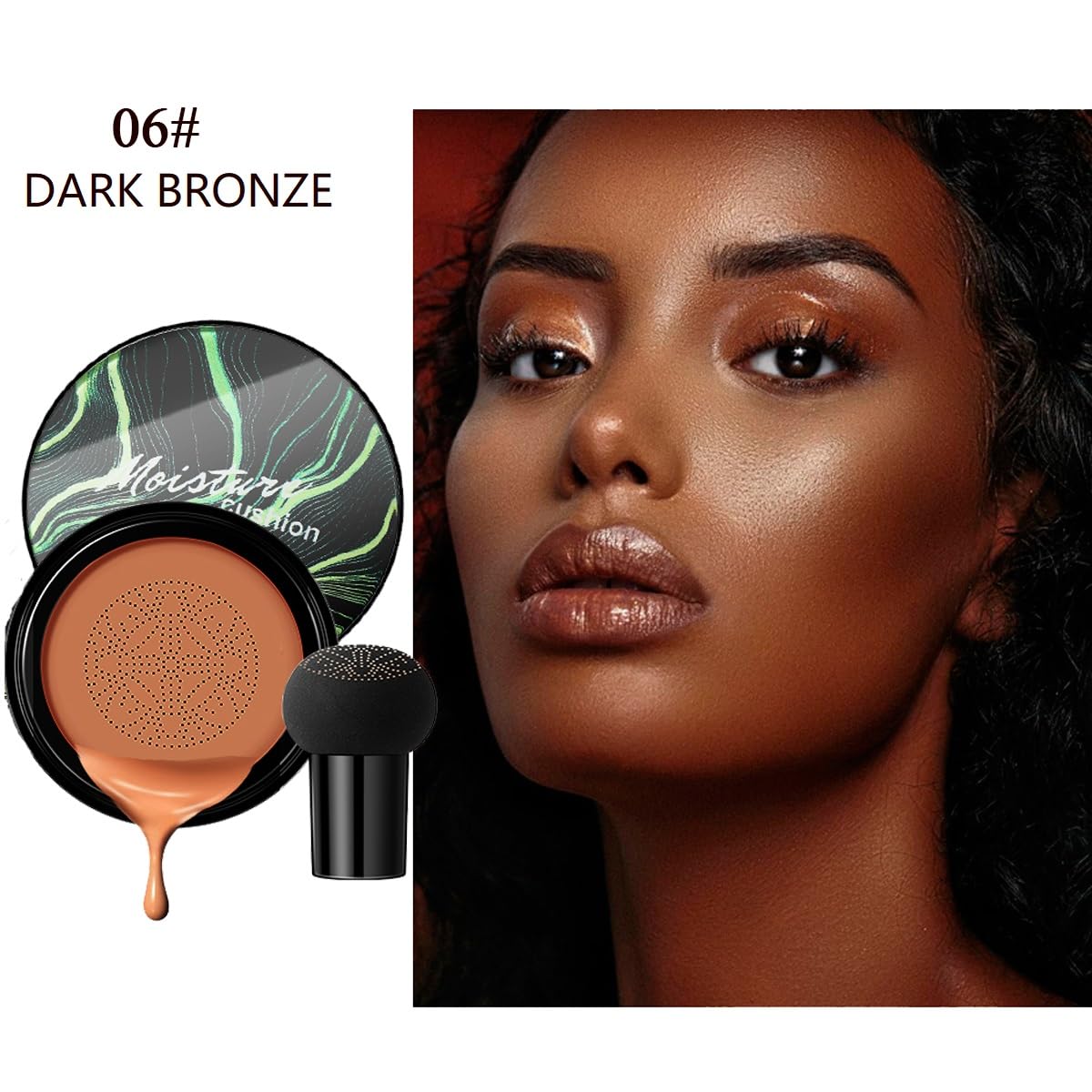 Air Cushion CC Cream Mushroom Head Foundation,BB Cream Makeup Foundation,Moisturizing Concealer,Long Lasting Full Coverage Waterproof,Even Skin Tone for All Skin Types (6# Dark Bronze, 20g)