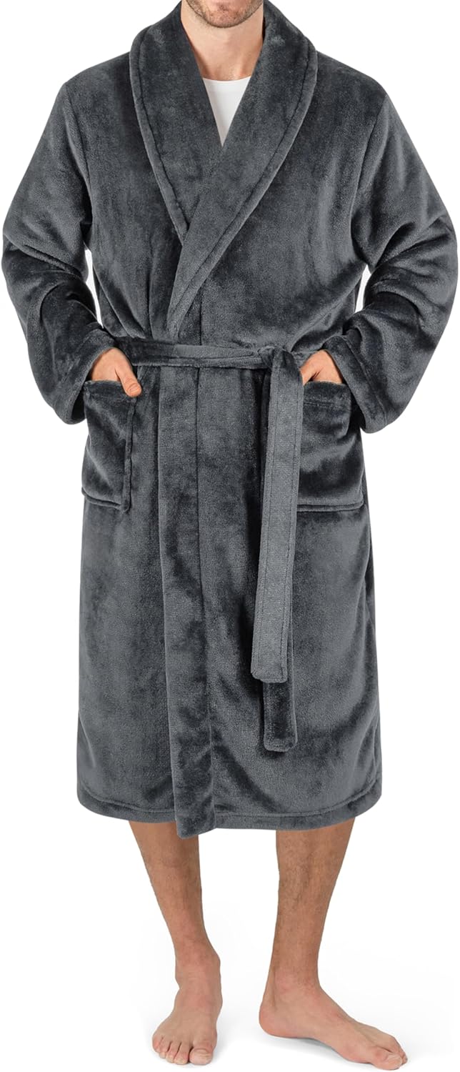 PAVILIA Mens Soft Robe Bathrobe for Men, Lightweight Fleece Male Robe Long Bath Shower Spa