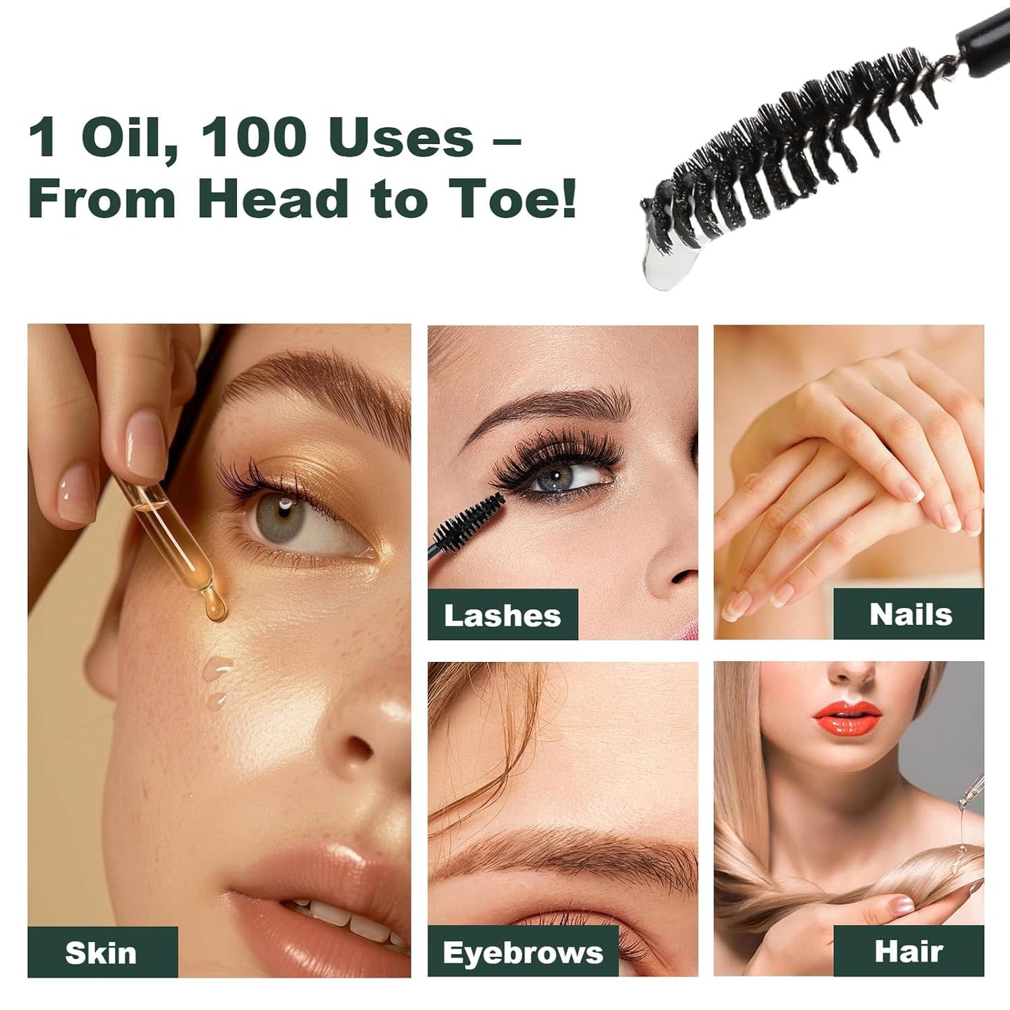 Organic Castor Oil 100% Pure Hexane-Free 4oz Castor Oil with Mascara Tube, Natural Lash Serum Eyebrow Eyelash Growth Serum for Nail Hair Care, Skin Moisturizer, Glass Bottle with Dropper