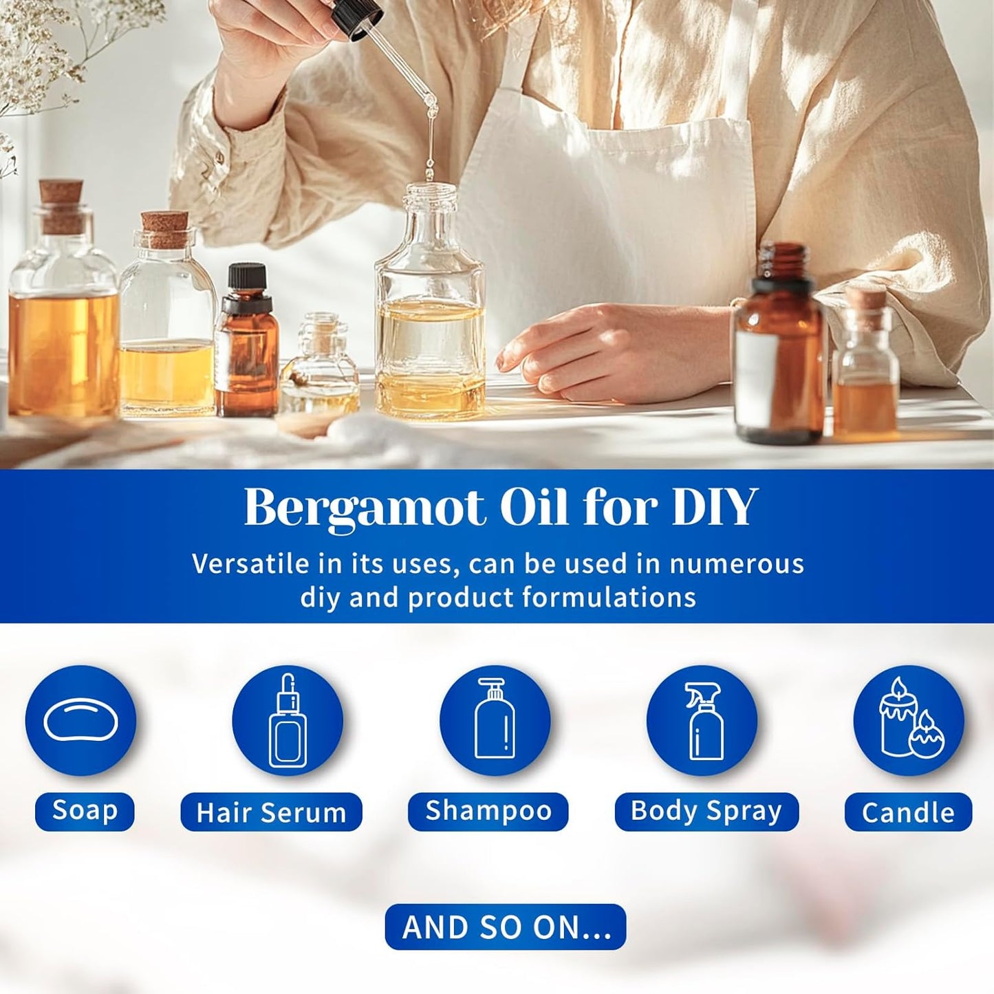 HIQILI Bergamot Essential Oil for Diffuser, Skin, Hair, DIY, 100% Pure & Natural - 1.01 Fl Oz (30 mL)