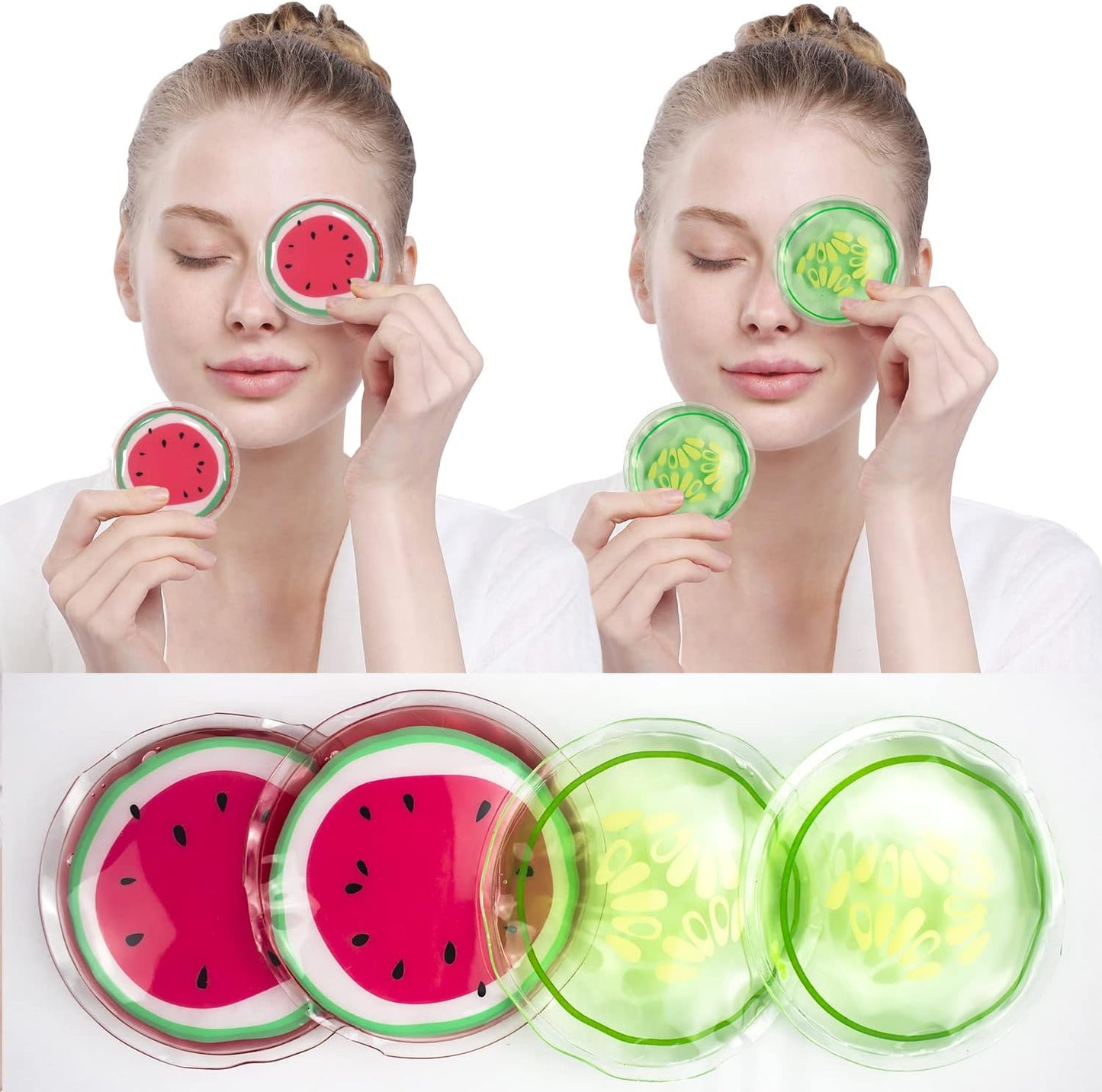 Hot and Cold Eye Pads, reusable eye patches - Soothing, Revitalizing, Puffiness, Refresh, Relieves Stress, Relax, Relieves Puffiness and Tension(2 watermelons + 2 cucumbers)
