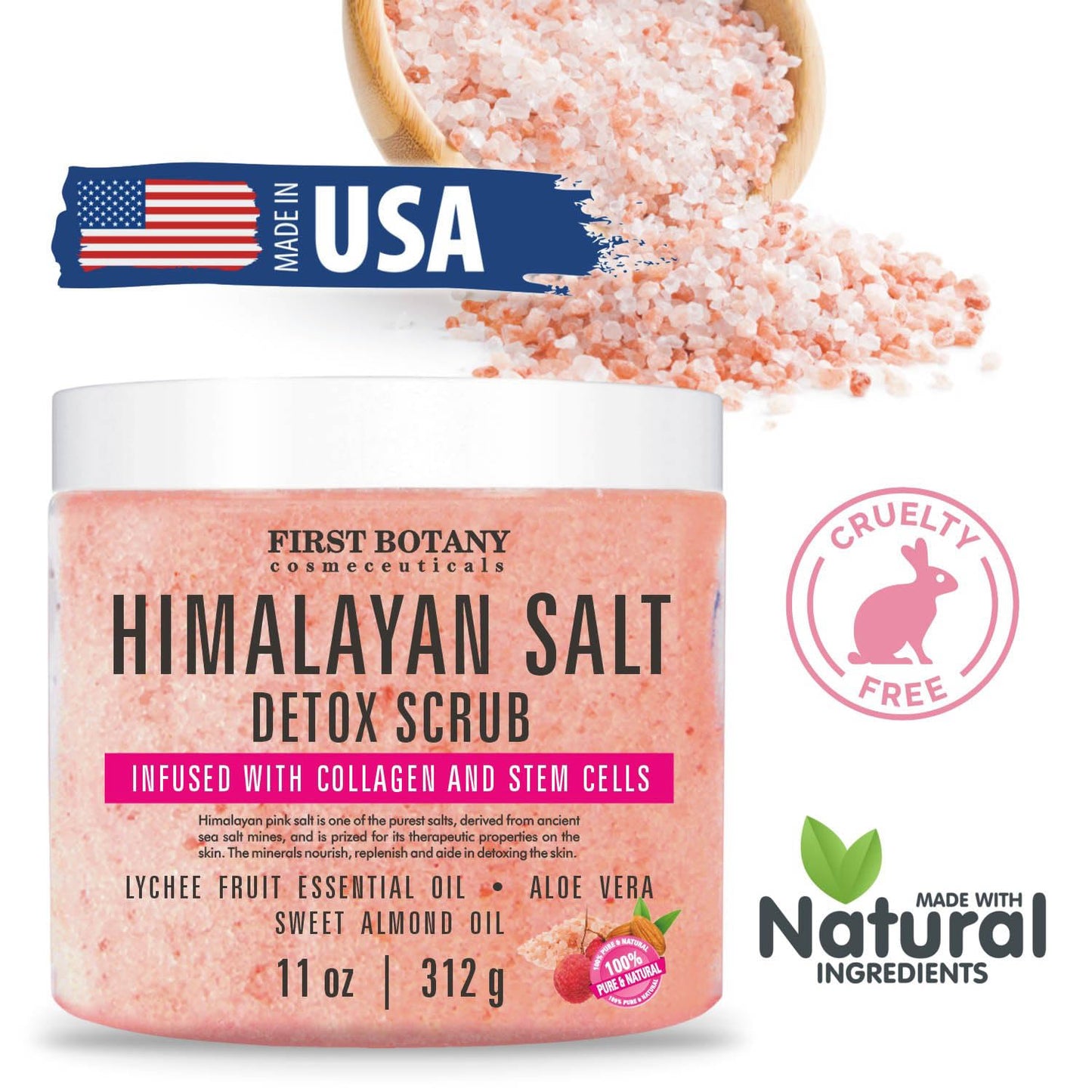 First Botany Body Scrub - Natural Exfoliating Salt Scrub & Body and Face Souffle helps with Moisturizing Skin, Acne, Cellulite, Dead Skin Scars, Wrinkles (Himalayan Salt)