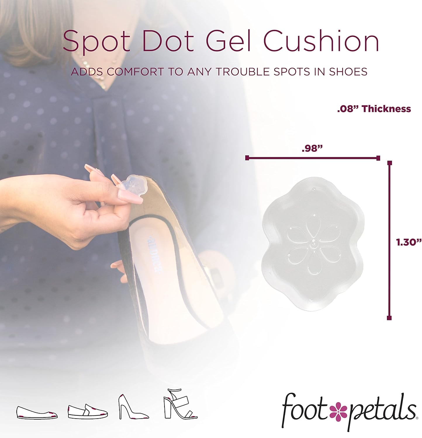 Foot Petals Spot Dot Cushion, Pressure Point Solution for Blister Relief, Rub Protection, Women's Heels, Pumps, Flats