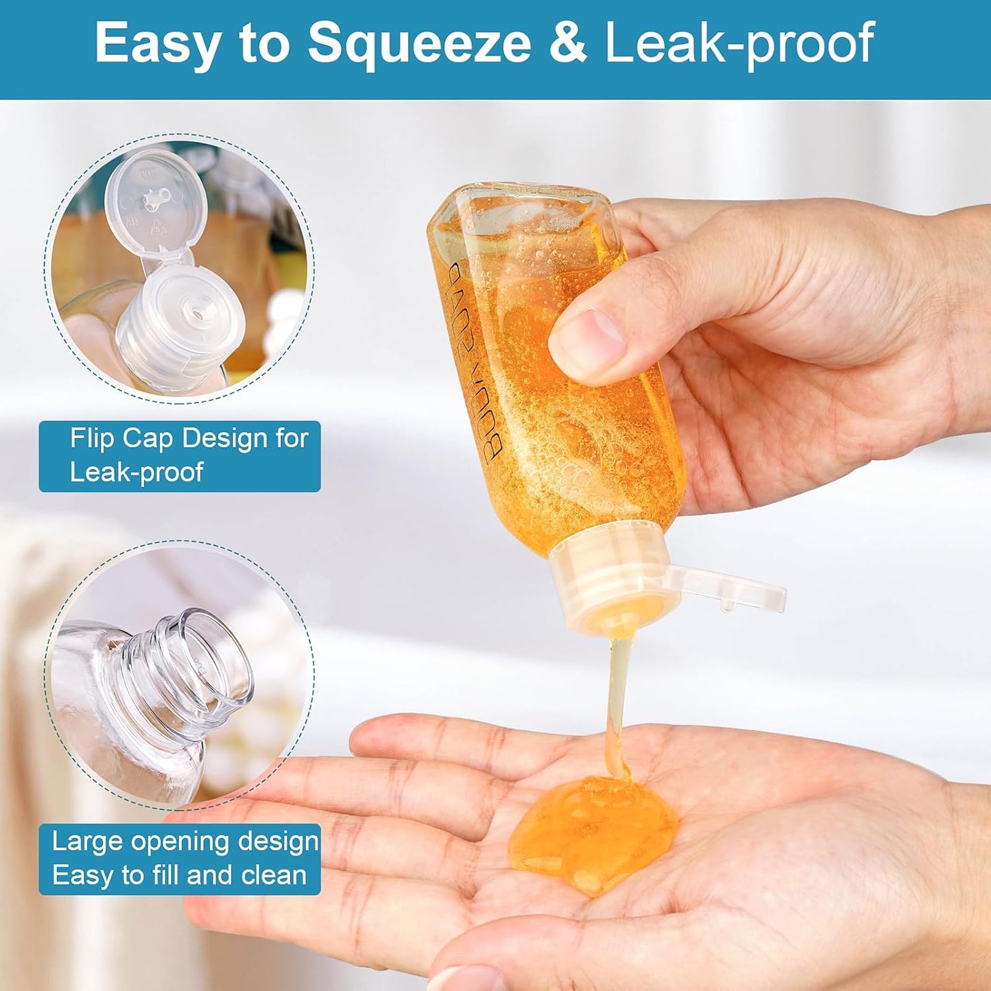 Cosywell Travel Bottles for Toiletries Plastic Squeeze Bottles 5pcs 2 oz TSA Approved Travel Size Containers Refillable Cosmetic Containers Kit Leak proof Shampoo Conditioner Travel Essentials