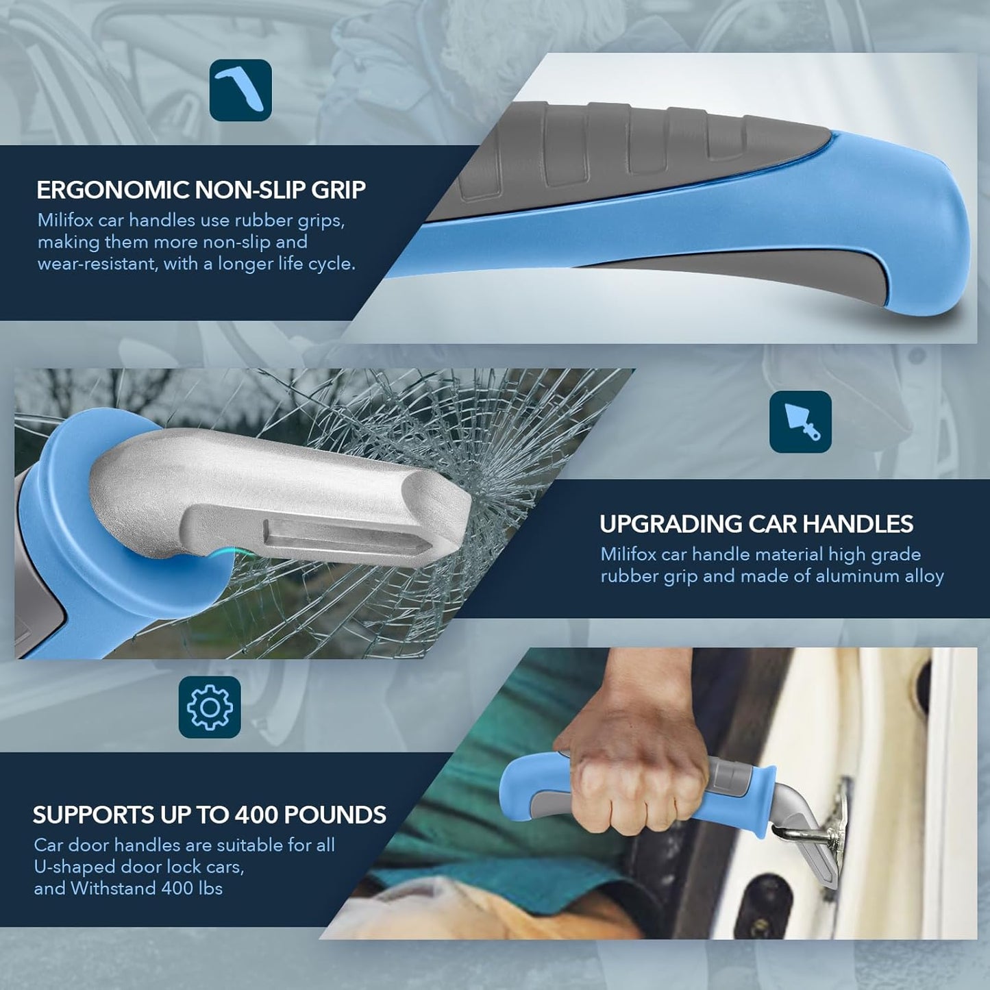 Car Door Handle for Elderly Car Handle Assist Support, Portable Auto Grab Handles for Handicap Seniors, Light Blue and Grey 2 Pcs