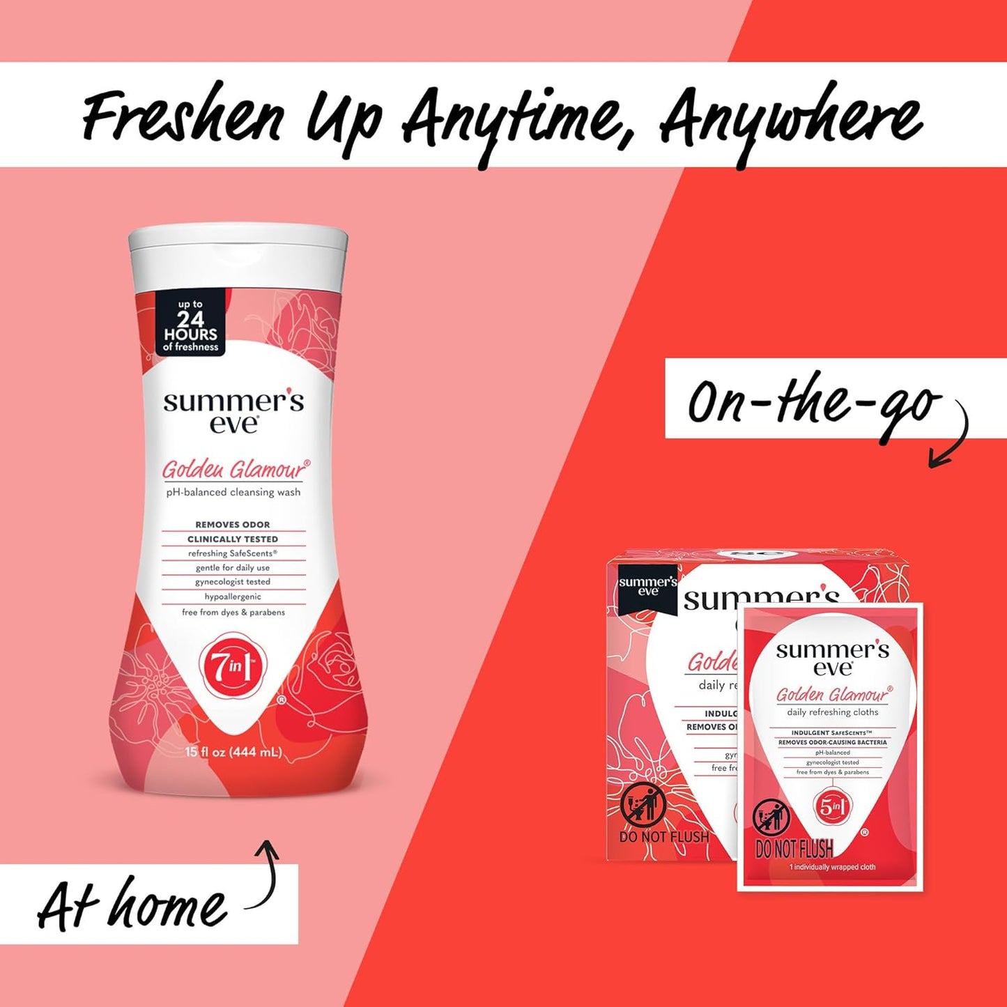 Summer's Eve Golden Glamour All-Over Daily Feminine Wash, pH-Balanced Body Wash for Women, Removes Vaginal Odor and Refreshes, 15 Fl Oz