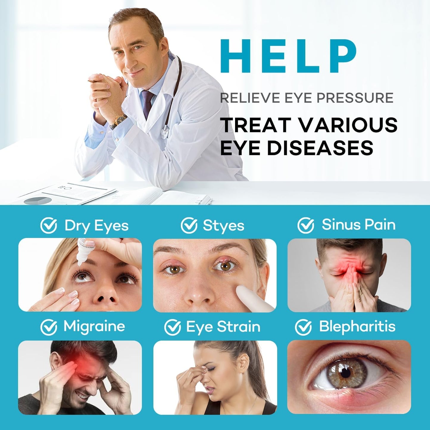 Ezona Heated Eye Mask, Warm Eye Compress Mask for Dry Eyes, USB Electric Eye Heating Pad with Temperature & Timer Control, Dry Eyes, Blepharitis, Sinus Migraine (Blue)