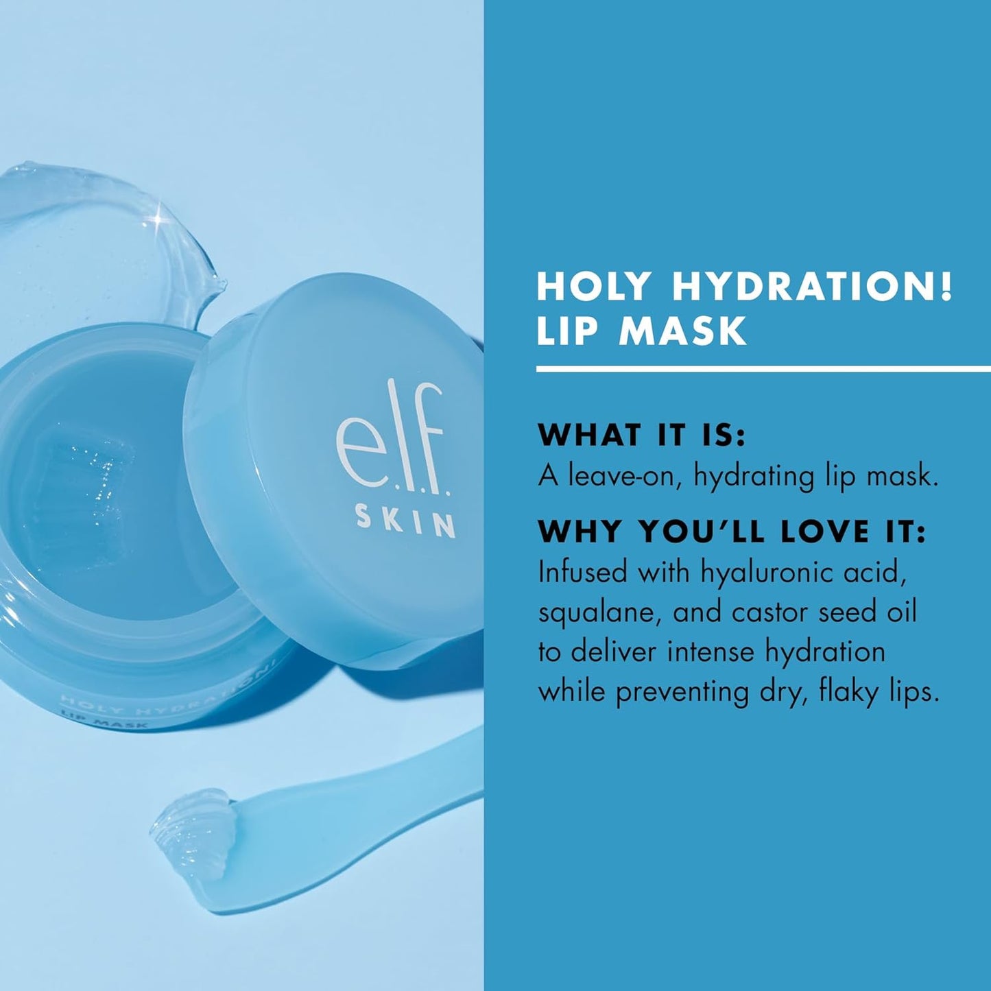 e.l.f. SKIN Holy Hydration! Lip Mask, Hydrating Lip Mask For A Softer & Smoother Pout, Infused With Hyaluronic Acid, Non-Sticky, Vegan & Cruelty-Free