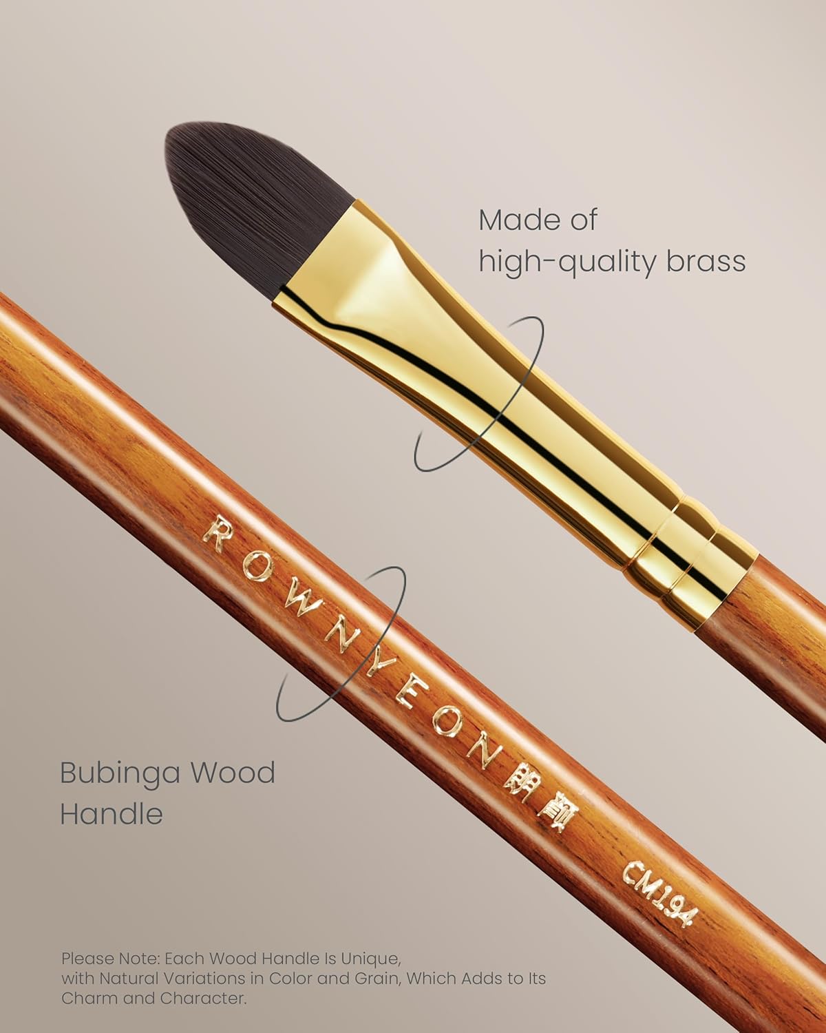 Desert Oak Series Liquid-Sculpt Pro Concealer Brush - Wide Teardrop Head for Under Eyes & Redness, Bubinga Wood, Brass Ferrule (CM 194)