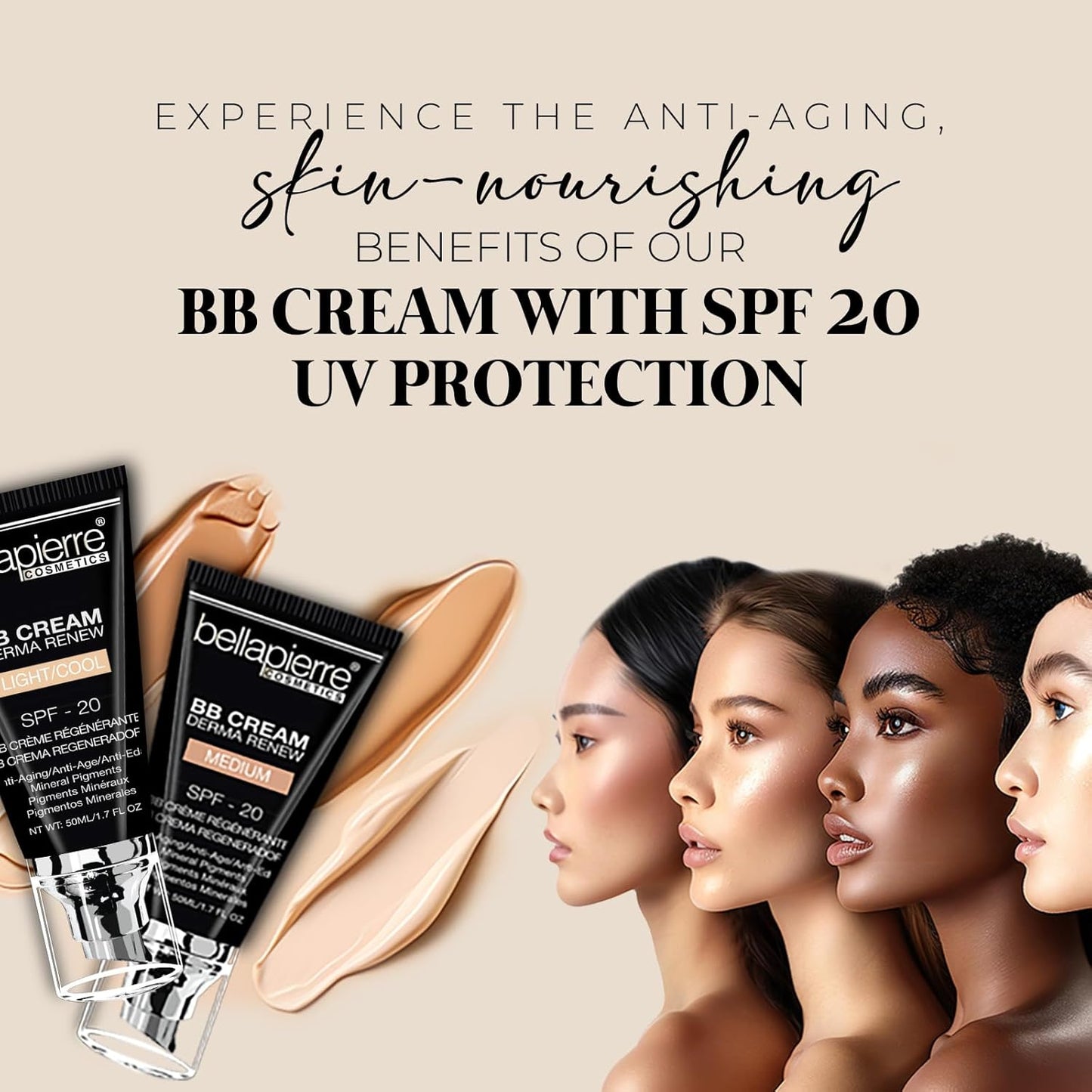 Bellapierre BB Cream SPF 20 – Mineral Sunscreen & Liquid Foundation, Lightweight Face Moisturizer with Buildable Coverage, Matte Finish, Non-Toxic, Paraben-Free, Cruelty-Free – 1.7 oz - Light Cool