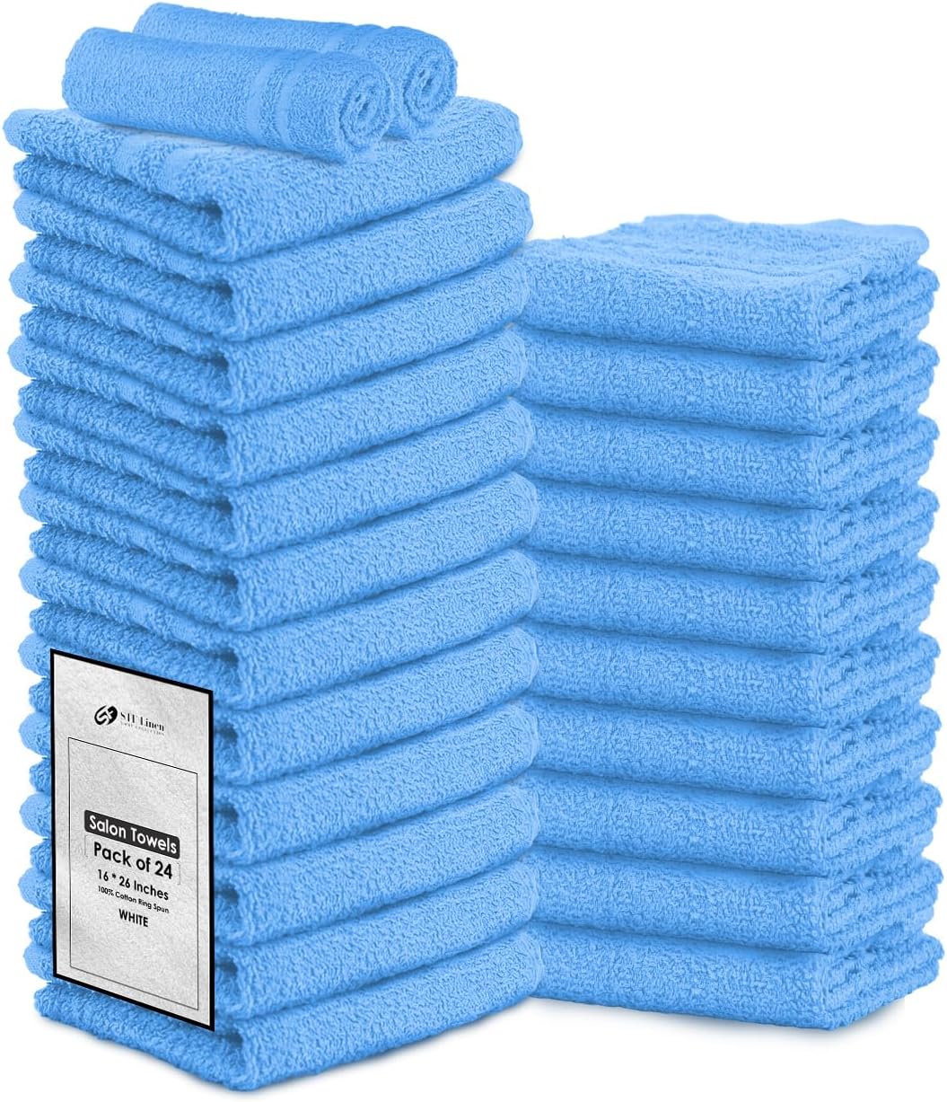 Hand Towels (Pack of 24) Light Blue Economy Salon Towels - 100% Cotton Spa Towel– 16 x 27 Inches Highly Absorbable, Facial, Gym, Hair Towels Face Towels Bulk