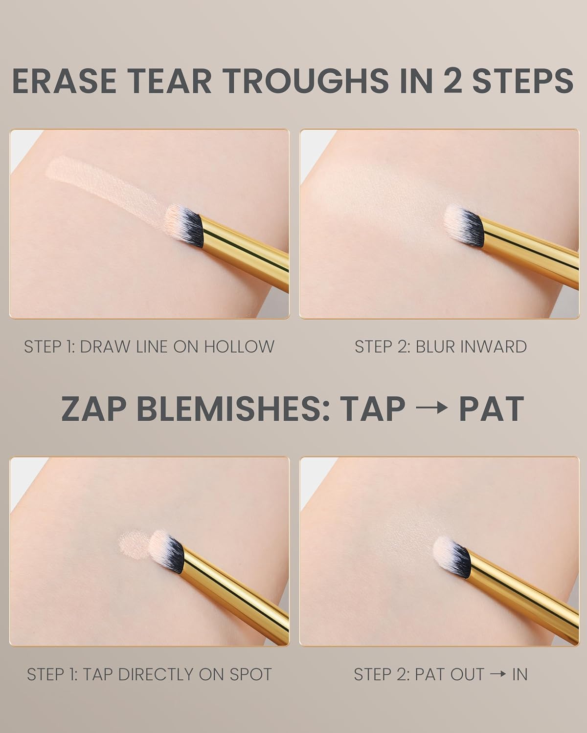 Desert Oak Series MicroBlur Tap Concealer - 6mm Finger-Tip Precision Brush for Tear Troughs & Acne Spots, Vegan Nylon, Bubinga Handle (CM 199)