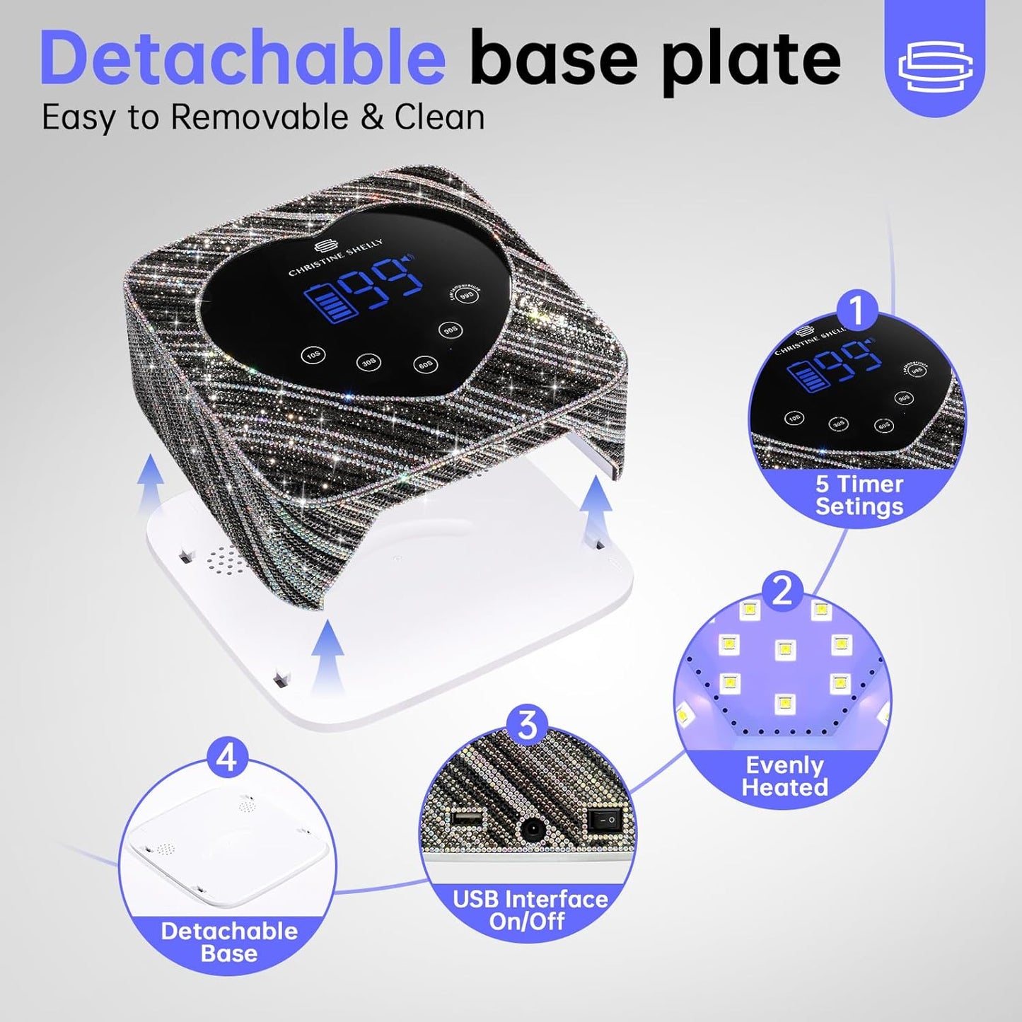 UV LED Nail Lamp 72W Rechargeable Sparkly Nail Dryer Gel Polish Light with 5 Timer Setting Professional Quick Dry Curing Lamp with Display Auto Sensor for Salon & Home