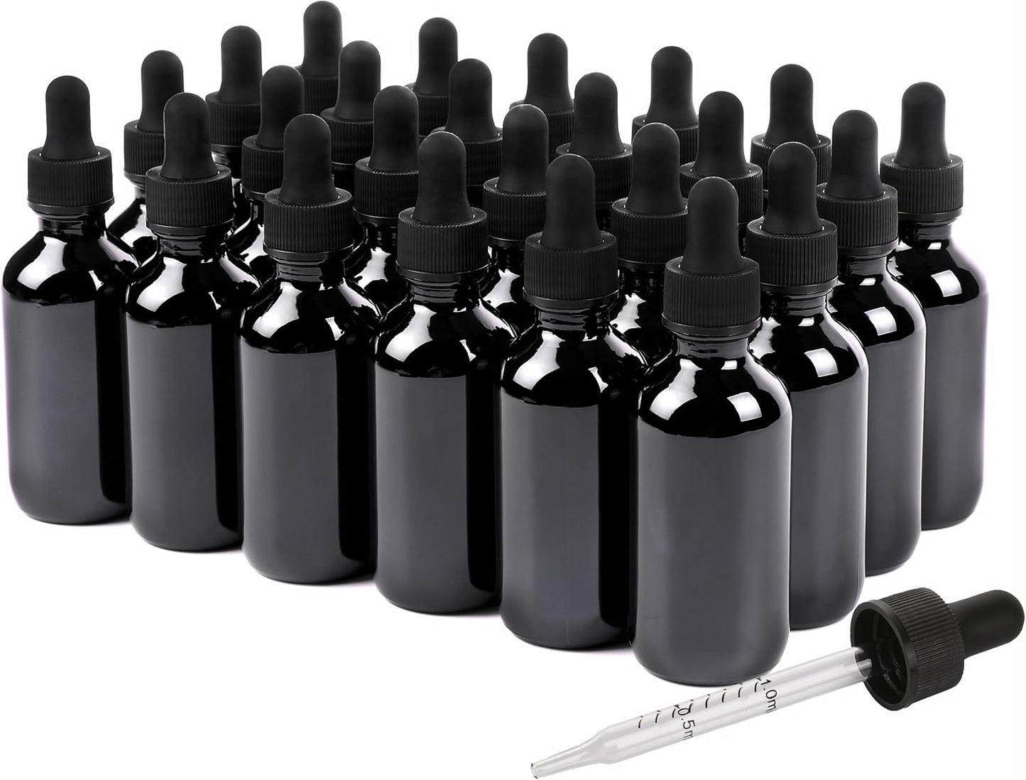 2oz Glass Dropper Bottle,Preety Texture Tincture Bottles with Precise Scales Eye Droppe,for All Kinds Of Mixed Liquids,Leak-Proof Design for Easy Travel (Black-24Pack)