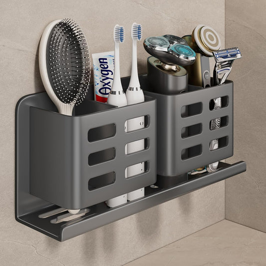 Aluminum Toothbrush Holder Self-Adhesive Hanging Bracket Shower Toothbrush Razor Holder Suitable for Toothbrush, Toothpaste, Razor and Comb etc Bathroom Storage