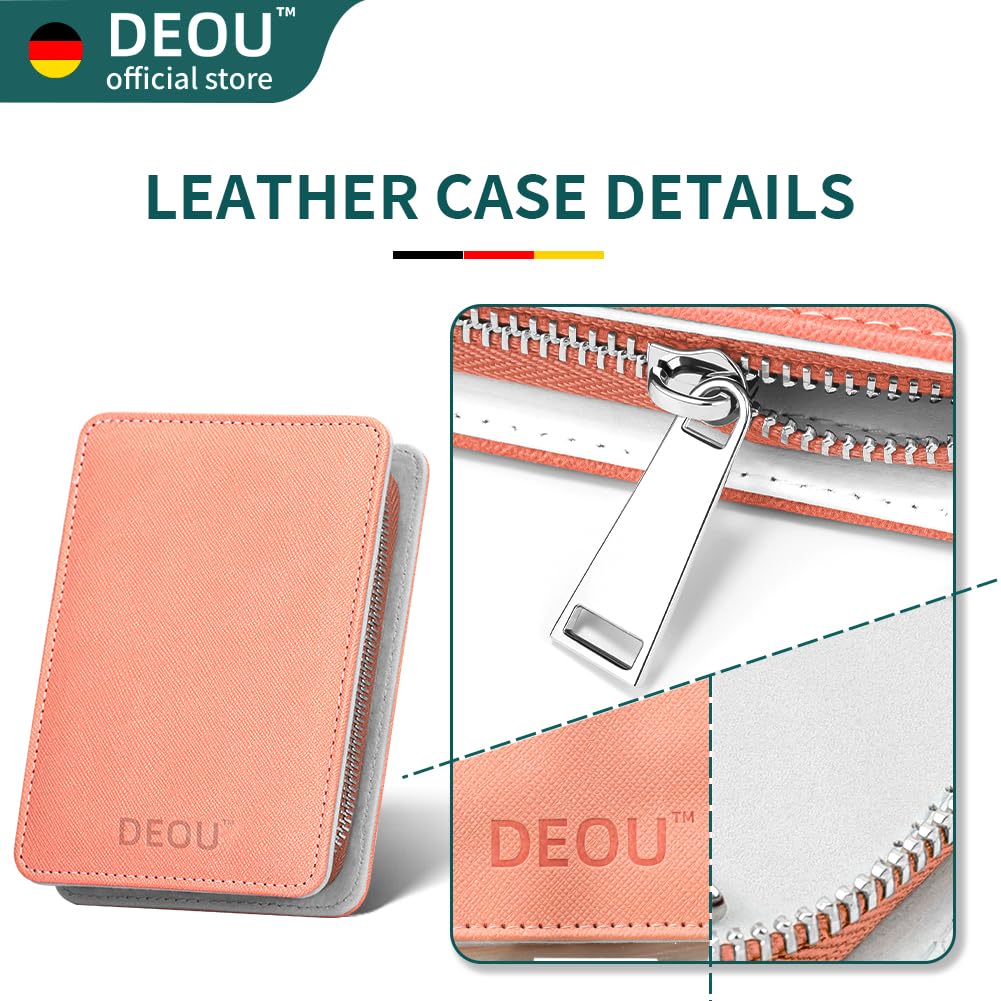 DEOU Professional Nail Set 11 in 1 stainless steel home care nail clippers, men's luxury travel leather storage box, women's beauty kit (Pink)
