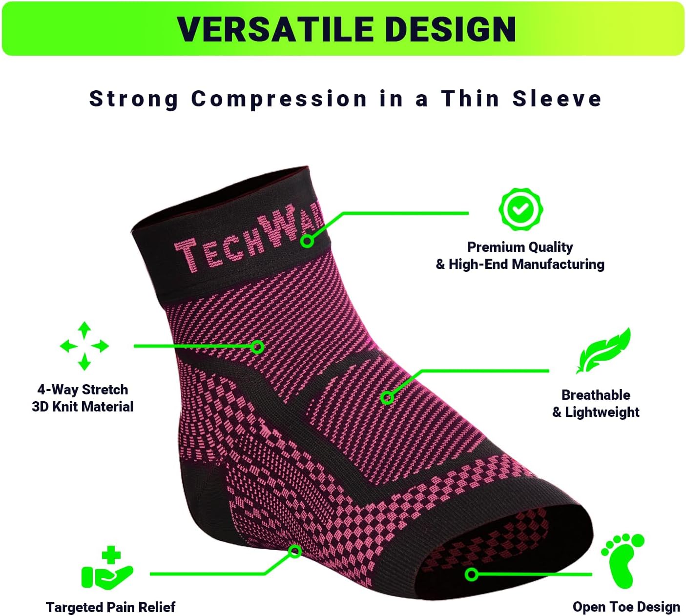 TechWare Pro Ankle Brace Compression Sleeve - Plantar Fasciitis Sock. Relieves Achilles Tendonitis. Foot Arch Support Reduces Joint Pain, Swelling & Heel Spur Pain. Injury Recovery Braces for Sports