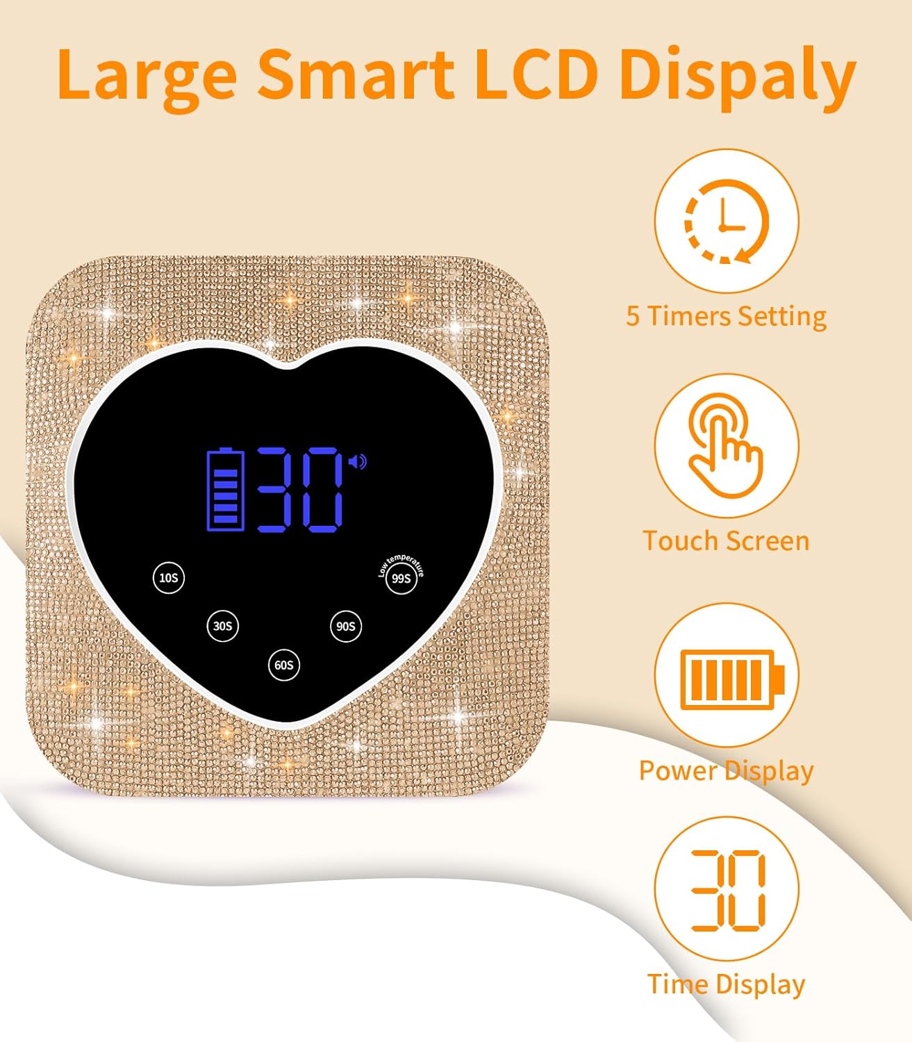 UV Light for Nails, 72W Cordless UV Nail Lamp for Gel Nails, Rechargeable Gold Diamond LED Dryer with 5 Timer Setting,Touch Control & Auto Sensor, Fast Light Curing Lamp for Salon & Home