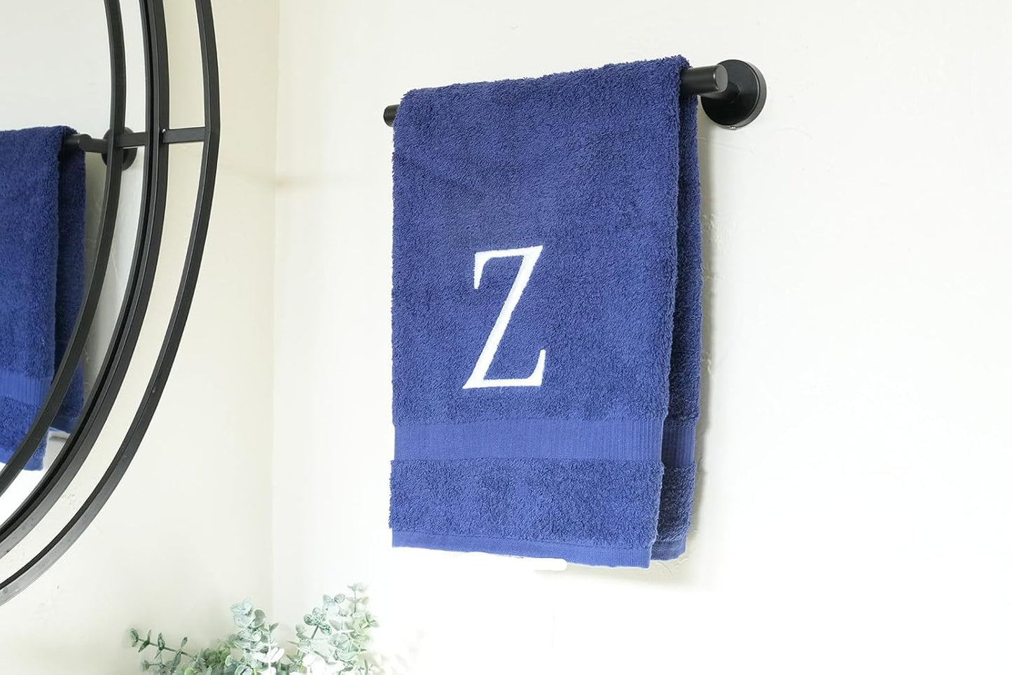 Navy Monogram Hand Towel for Bathroom - Monogrammed Initial Hotel Quality Decorative Embroidered Luxury Towel for Powder Room, Spa - GOTS Organic Certified - Pack of 2, Letter Z