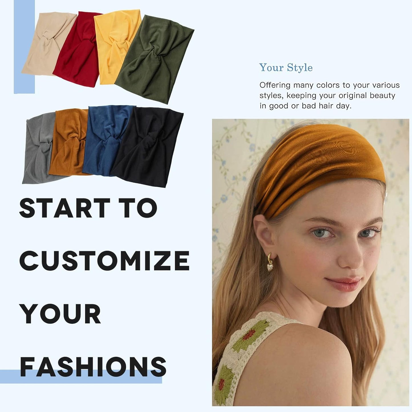 Wide Headbands for Women, Large Twist Headbands Boho Turban Headband Stretchy Head Wraps Yoga Head Bands For Women's Hair,Pack of 8