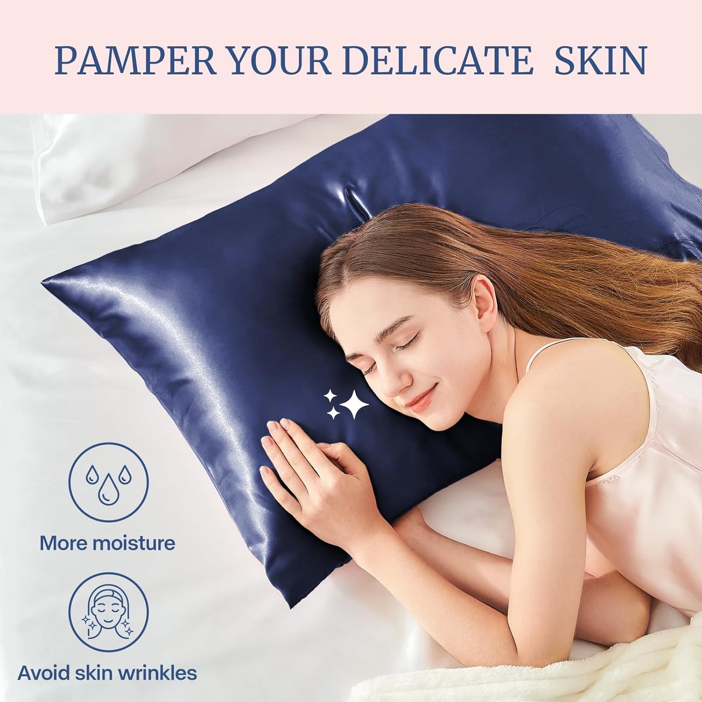 BEDELITE Satin Pillowcase for Hair and Skin, Super Soft Similar to Silk Pillow Cases 4 Pack with Envelope Closure, Cooling Pillowcases for Women Men (20"x40" King Size, Navy)