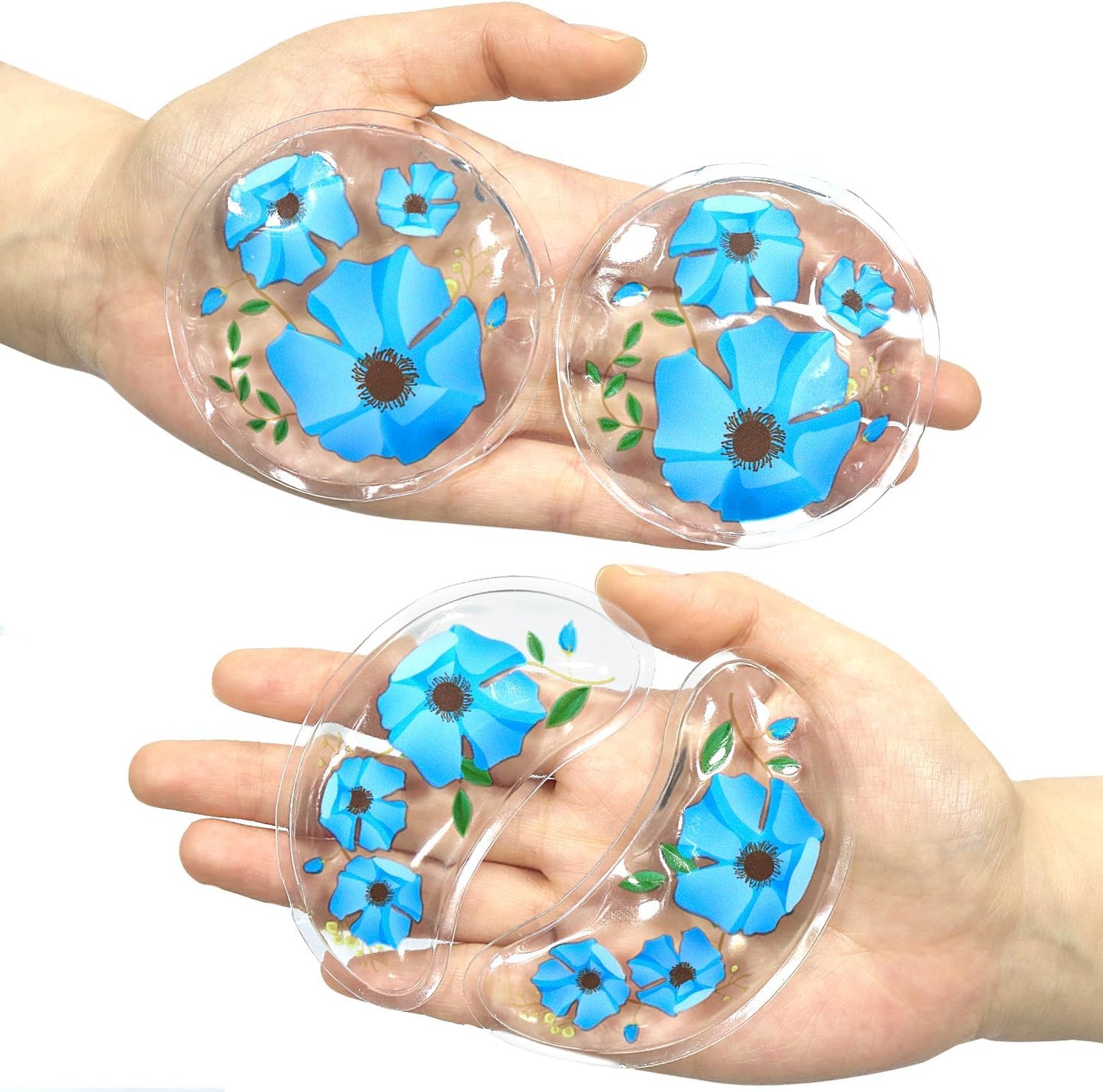 4PCS Gel Eye Ice Pack Set, Cold & Hot Compress, Reusable Cooling Gel Pads for Strain Relief, Swelling, Dark Circles, Redness, Puffy Eyes, Surgery Recovery (4 Blue flowers)