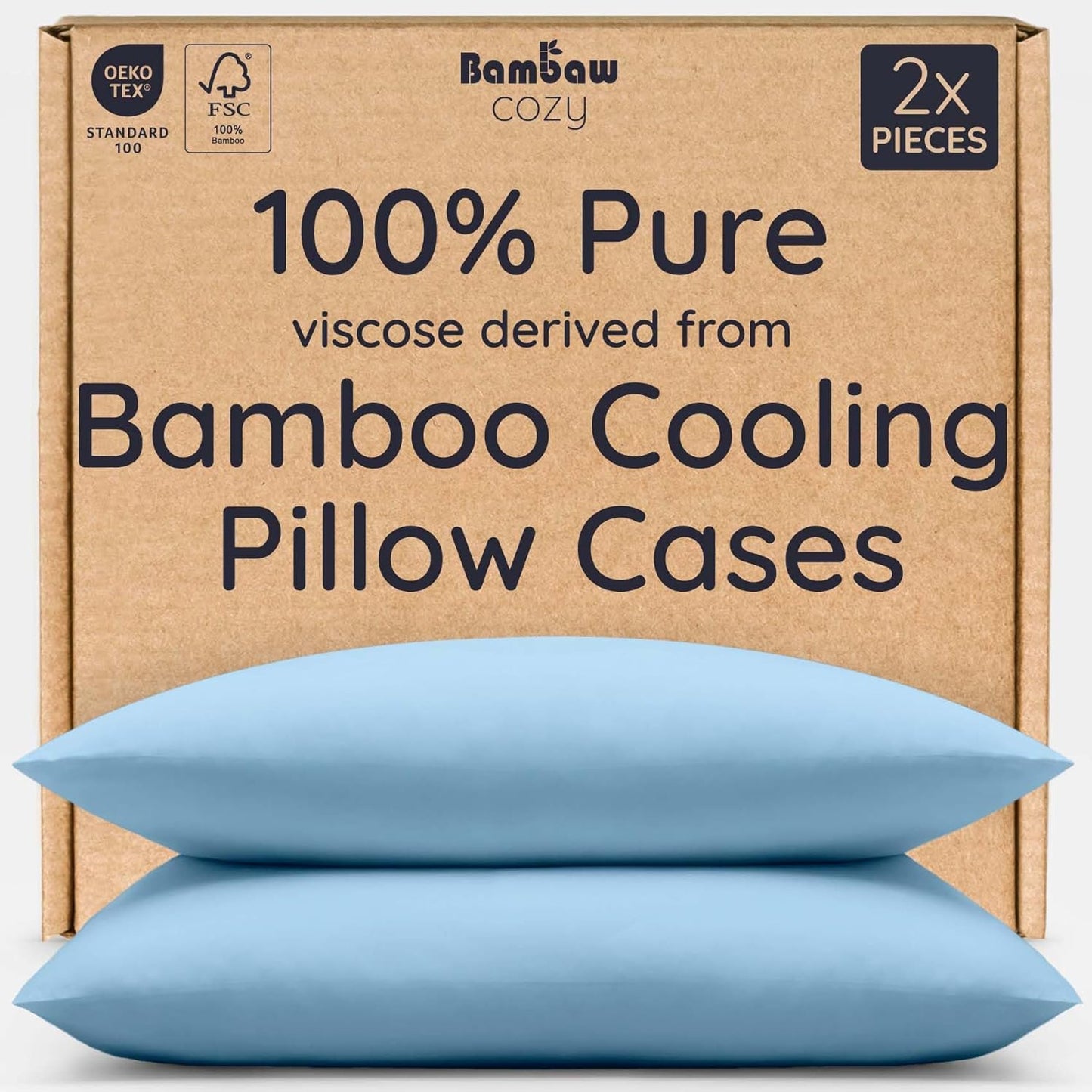 Bambaw 100% Viscose Derived from Bamboo Pillowcases King Size – Set of 2 Cooling Pillow Cases King with Envelope Closure, Soft Pillow Cases, Cool Pillow Cases for Hot Sleepers (Dream Blue)