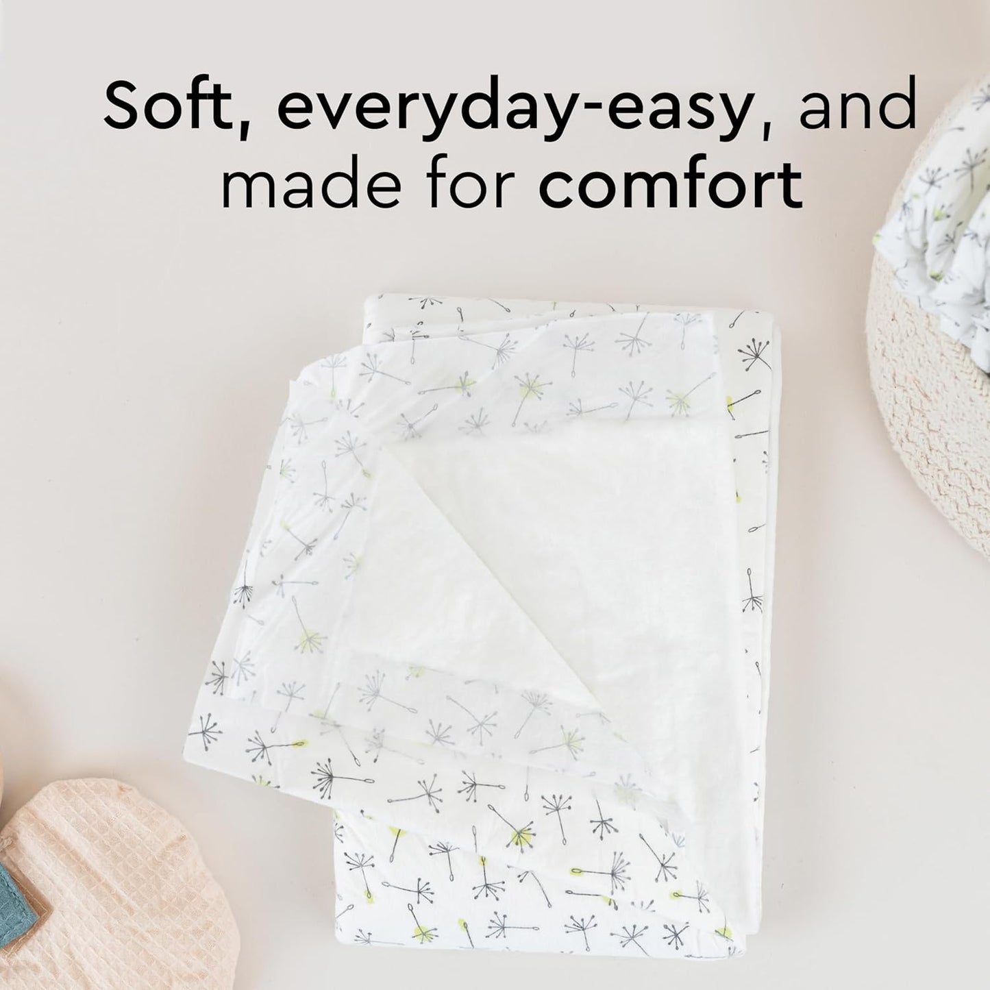 LILLYDOO Disposable Baby Changing Pads Liners 50 Count 23,6" x 23,6" Super Soft, Without Perfumes & Lotions, for Sensitive Skin, Dermatologically Tested
