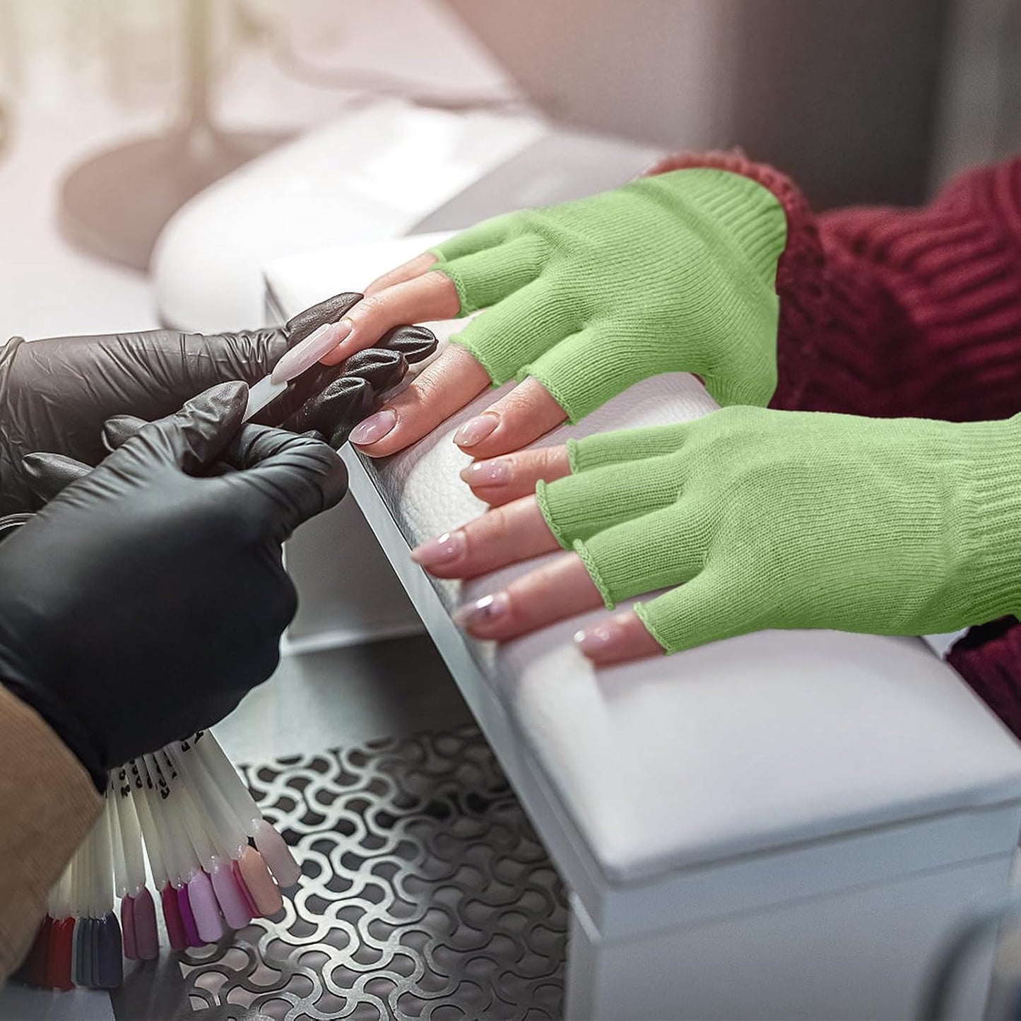 MIG4U Fingerless Moisturizing Gloves, Half Finger Touchscreen Beauty Glove for Eczema, SPA, Dry Hands, Skin Treatment, Summer Sun UV Protection, Apple Green, 3 Pairs L/XL