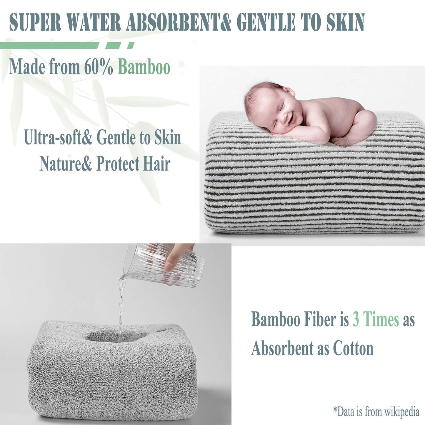 ELLEWIN 2 Pack Drying Hair Towel Wrap, Rayon Polyester Microfiber, Hair Turban Buttons Super Absorbent Quick Dry Rapid Head Hair Towels for Women Curly Long Thick Hair Anti Frizz