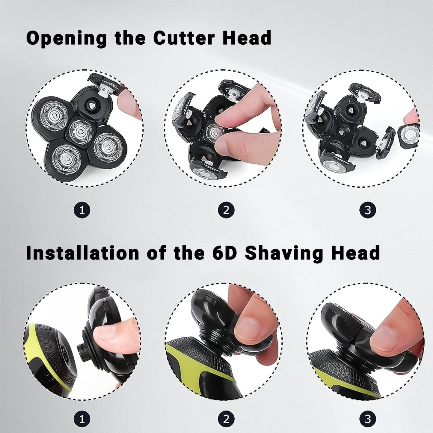 3 Pcs Head Shaver Blade Replacement Heads for Skull Shaver Pitbull, Floating Washable Electric 5-Blade Razor Heads for Bald Men Freedom Shaving, Smooth Trimmers for Freebird Bald Shaving Tool for Bald