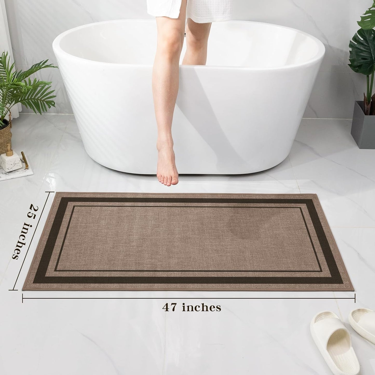 chakme Bathroom Rugs Mat 47x24, Ultra Thin Non Slip Bath Mat Large Quick Dry Absorbent Bath Mat for Bathroom Floor, (Dark Beige, 47"x24")