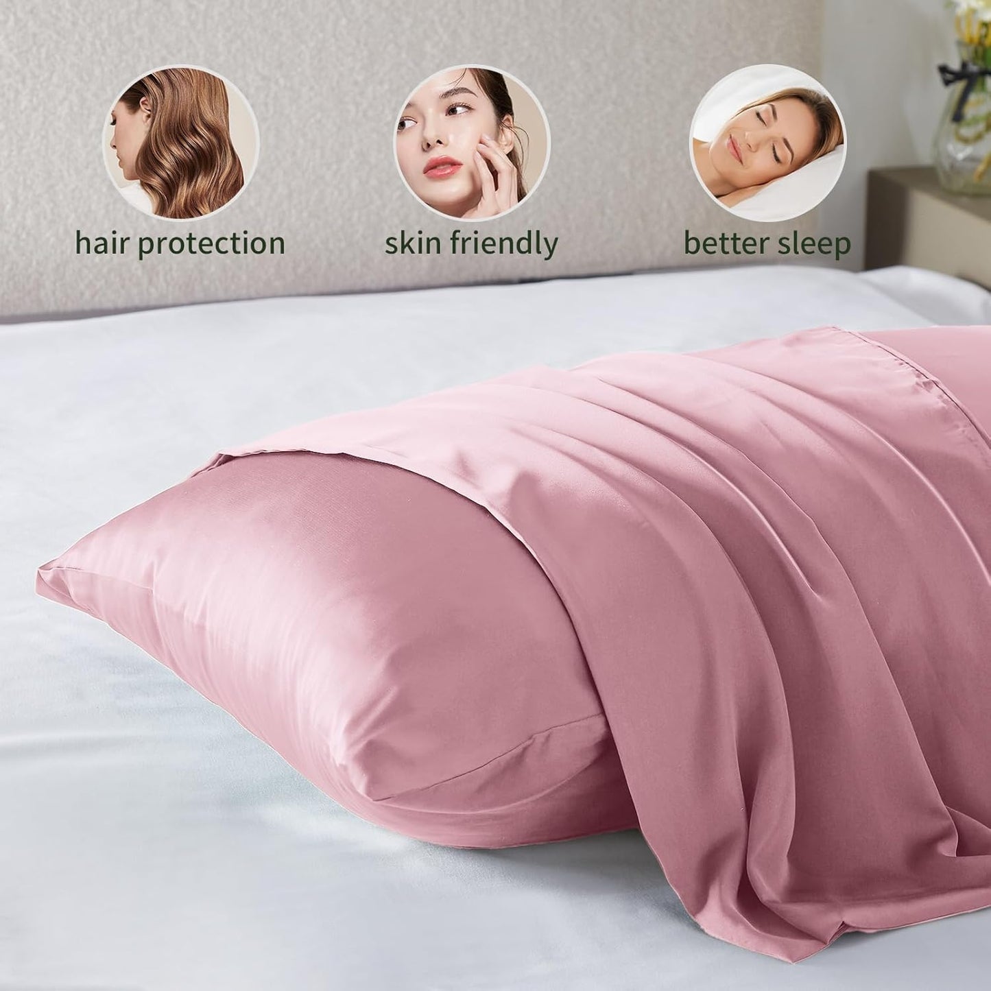Silk Pillow Cases 2 Pack Mulberry Silk Pillow Cases Soft Breathable Both Sided Natural Silk Pillowcase with Zipper Beauty Sleep Silk Pillow Cases for Gift(King,Pink)