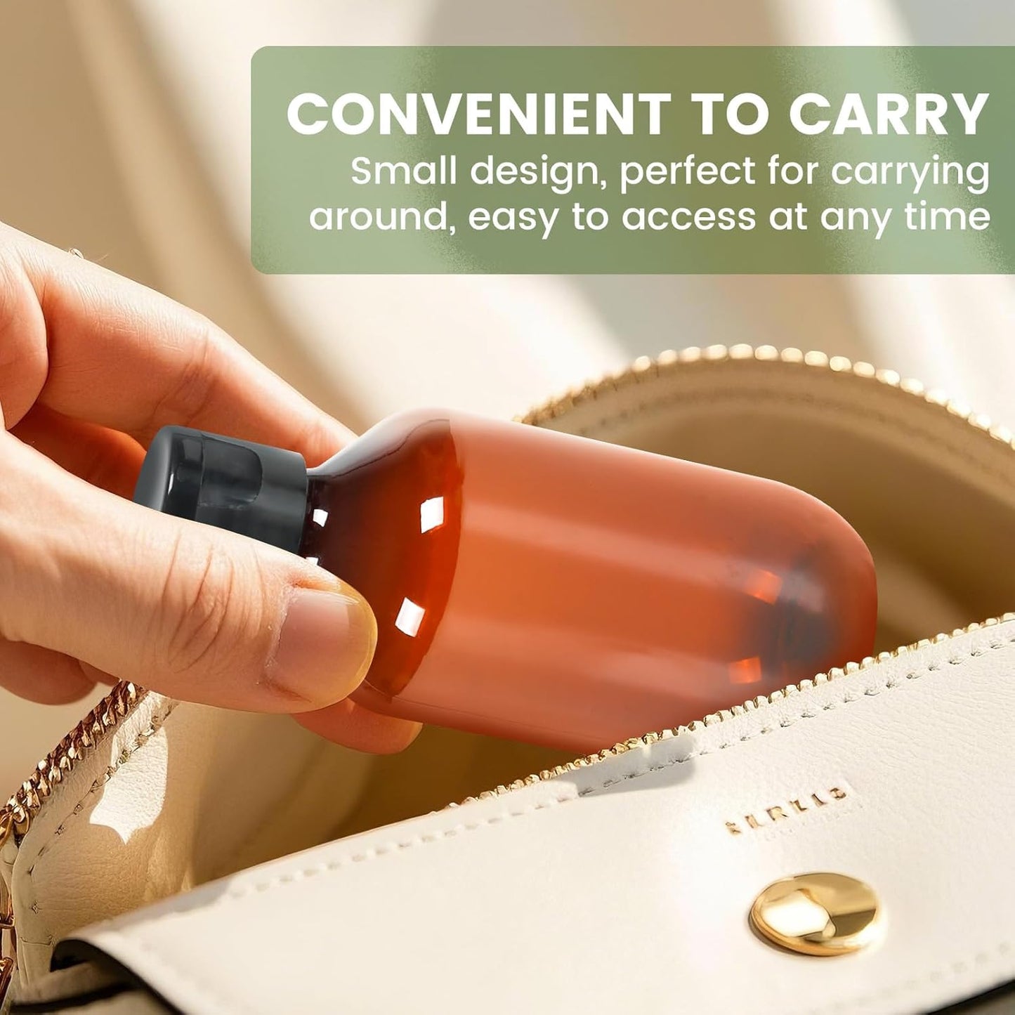 TRENDBOX Travel Size Amber Bottles with Flip Cap - 6 Pack 3.4oz Leak Proof Dispenser Containers for Toiletries, Essential Oils & Shampoo - Set of Small Empty Plastic Bottles